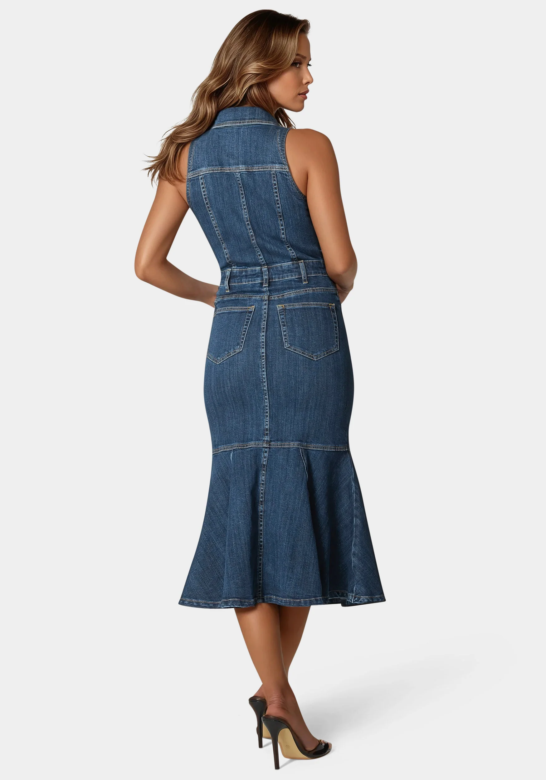 Halter Midi Denim Dress - Image 2