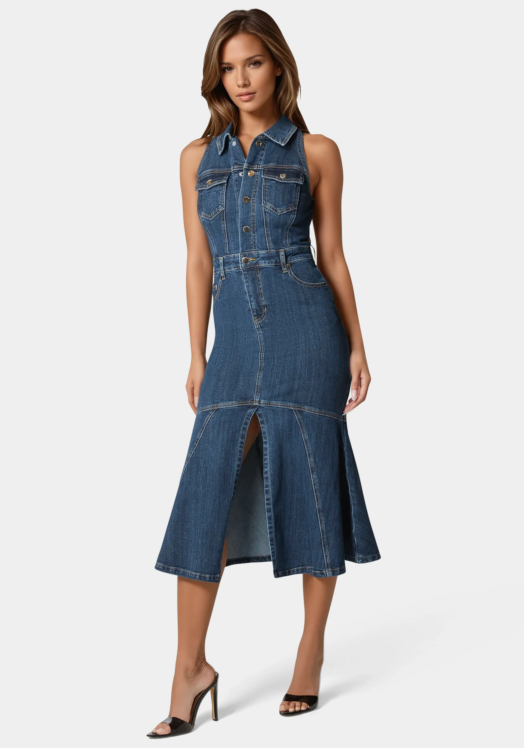 Halter Midi Denim Dress - Image 3