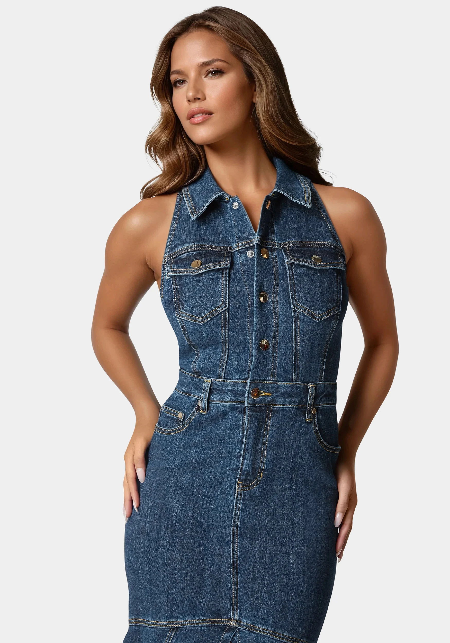 Halter Midi Denim Dress - Image 4
