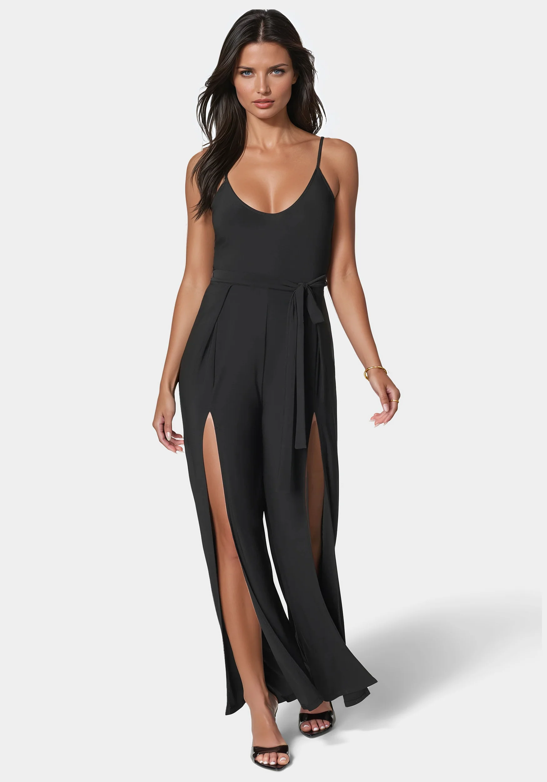 High Slit V-Neck Cami Strap Jumpsuit