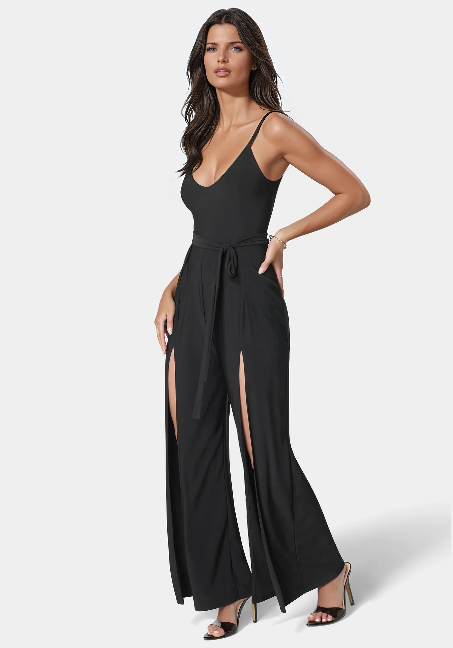 High Slit V-Neck Cami Strap Jumpsuit - Image 2