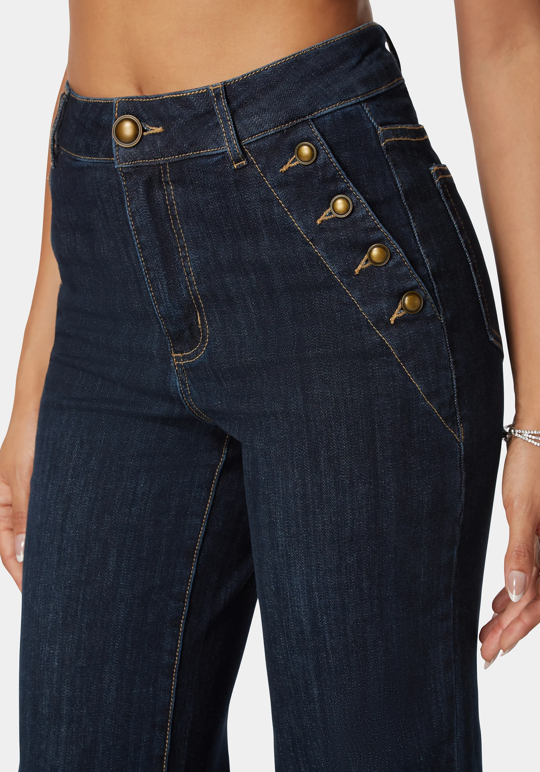 High Waist Button Detail Flared Leg Jeans - Image 4