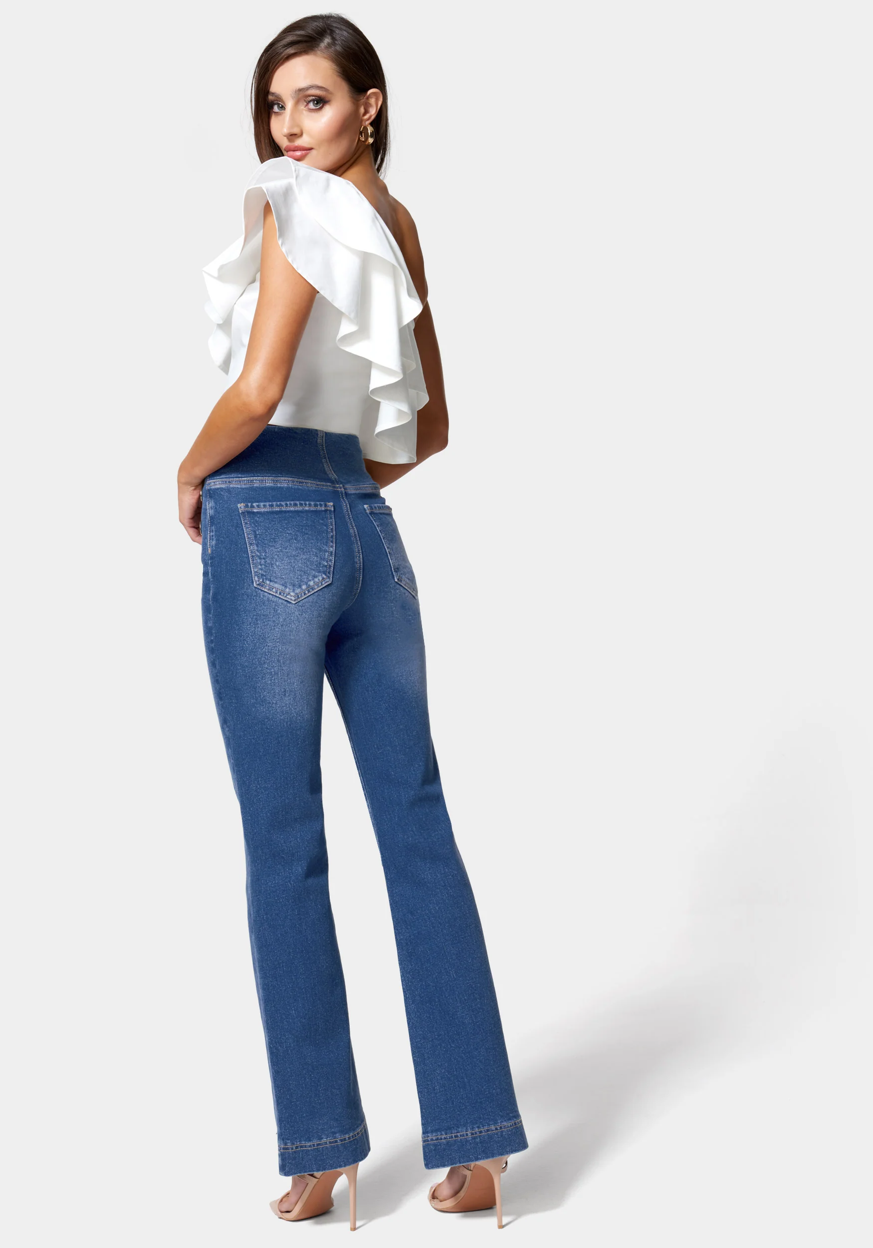 High Waist Button Detail Wide Leg Jeans - Image 3