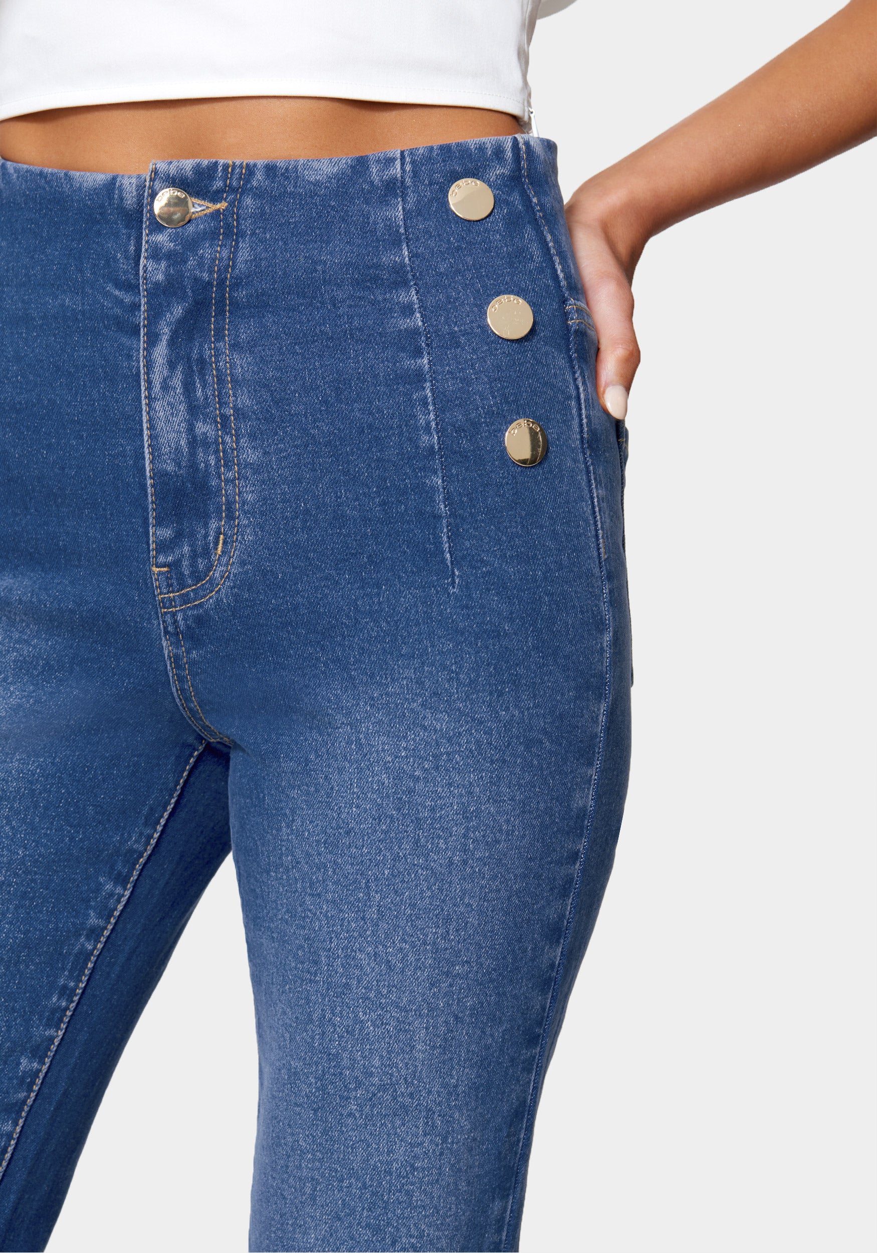 High Waist Button Detail Wide Leg Jeans - Image 4