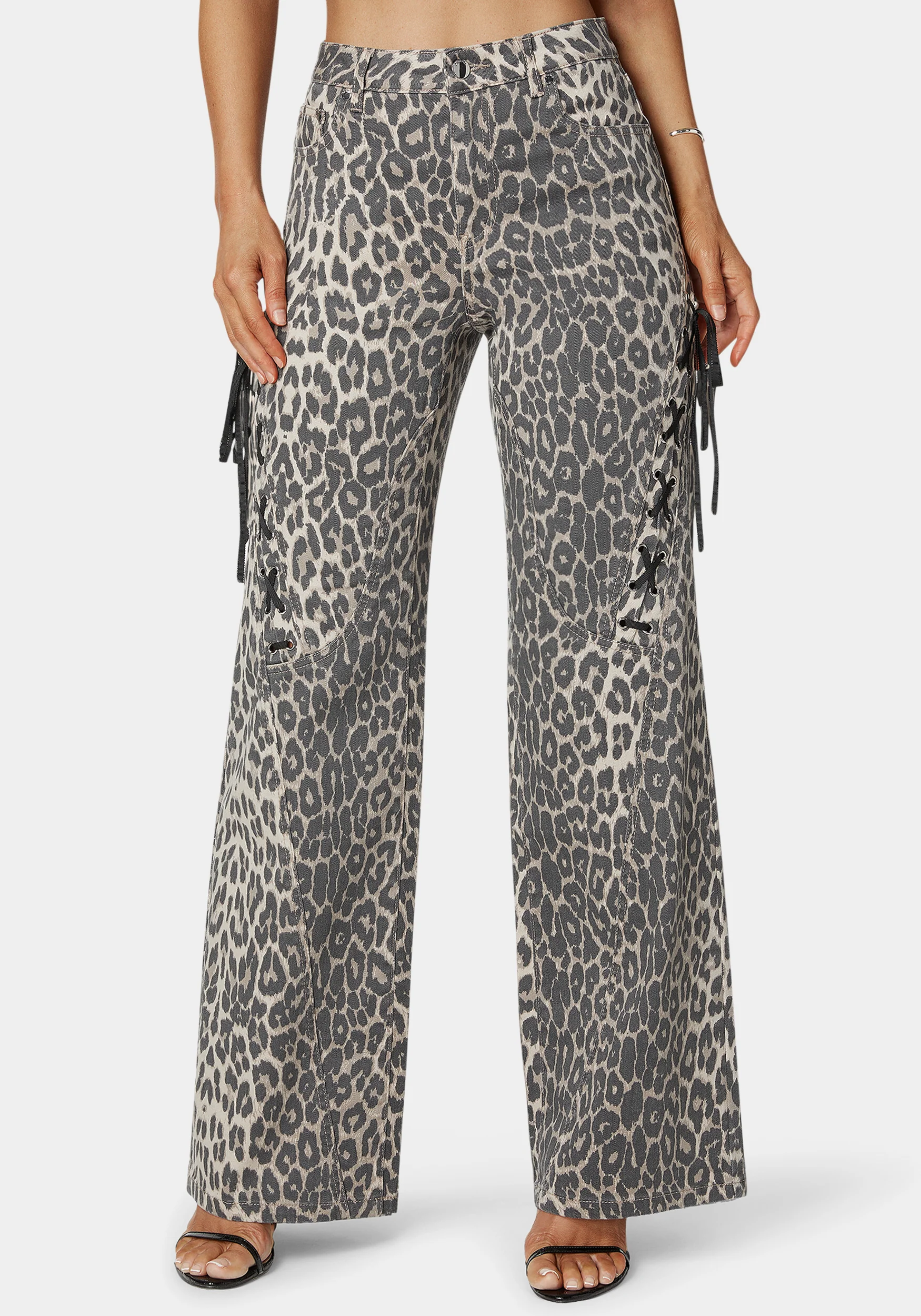 High Waist Cheetah Print Wide Leg Jeans - Image 2