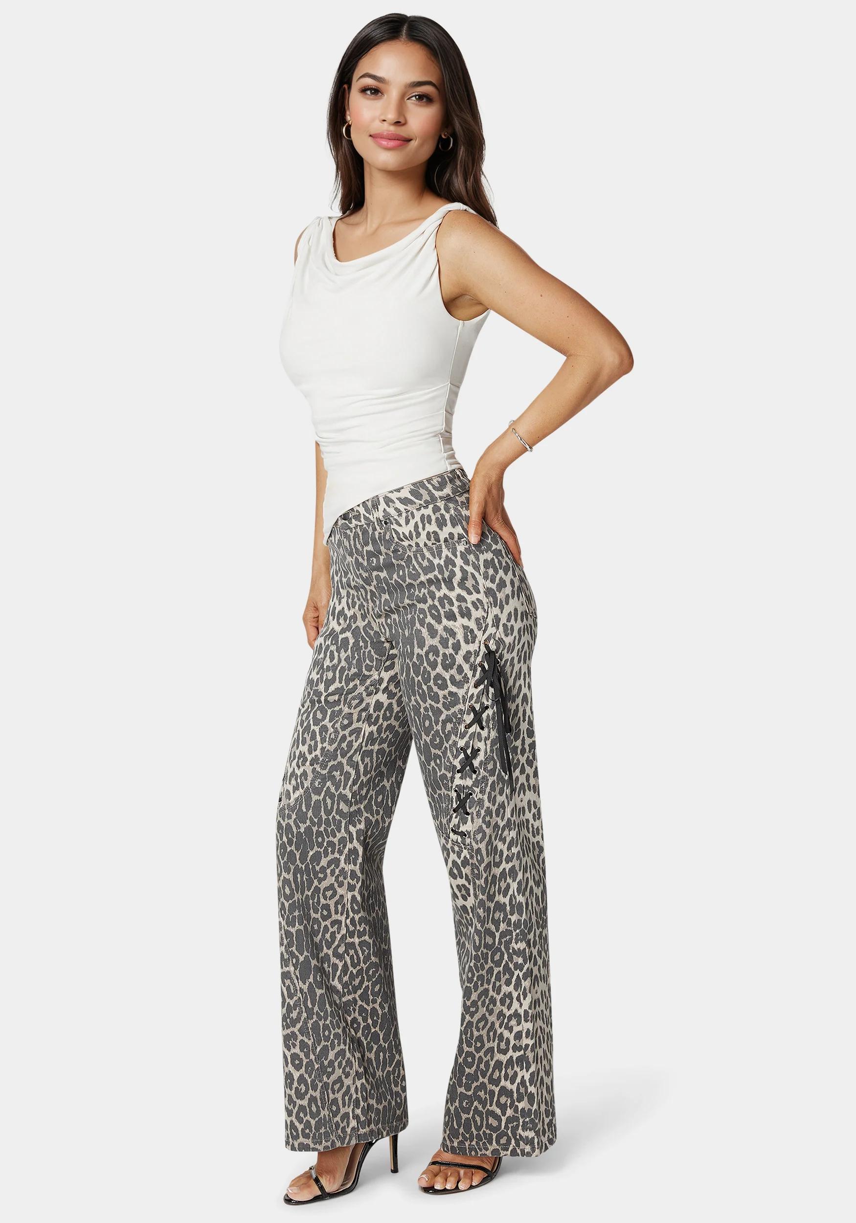 High Waist Cheetah Print Wide Leg Jeans - Image 4