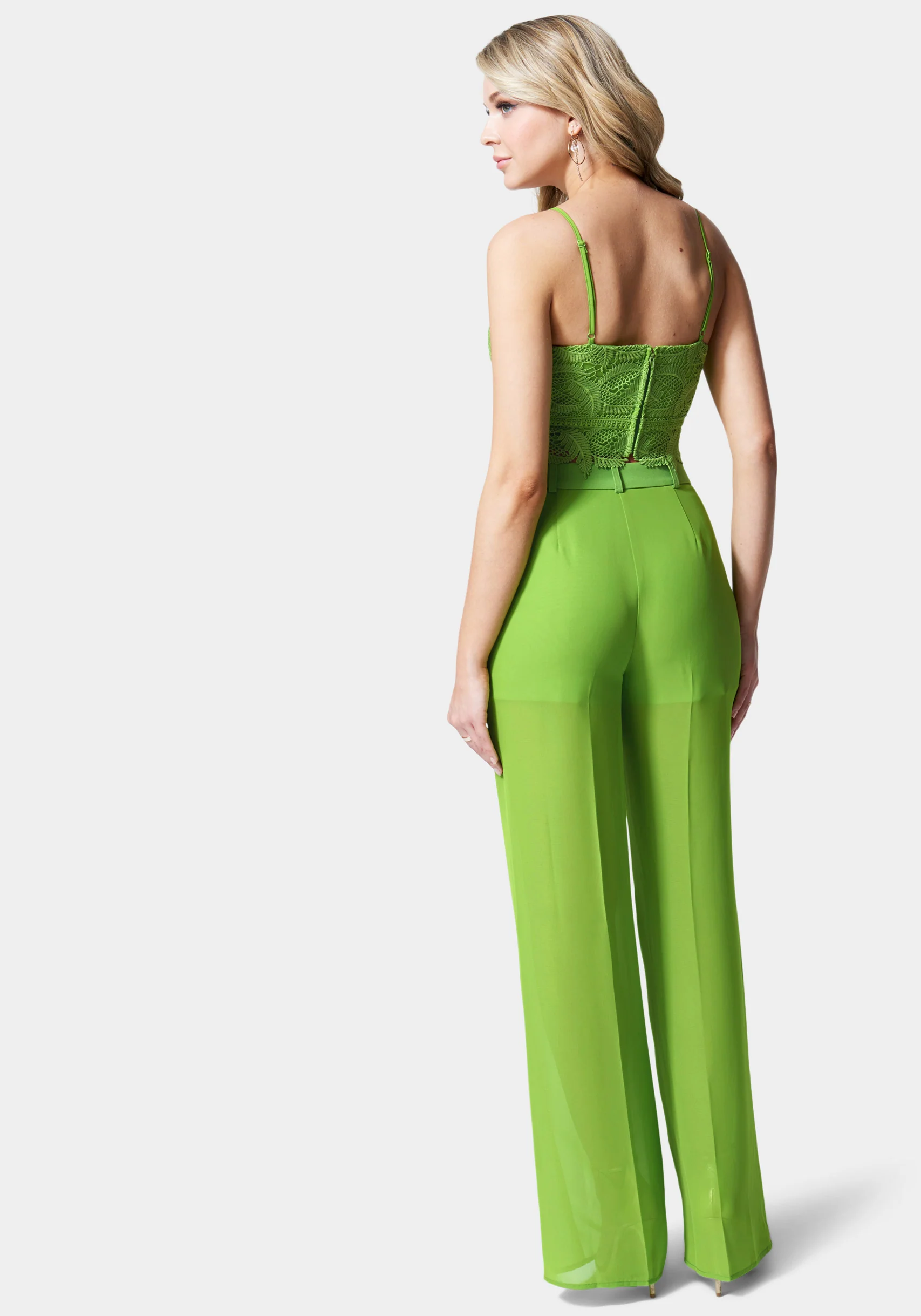 High Waist Chiffon Wide Leg Illusion Woven Twill Pant - Image 3