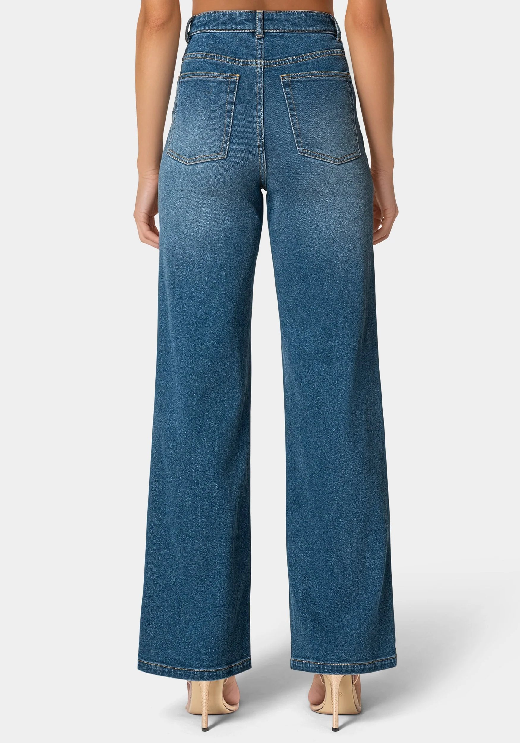 High Waist Clustered Rhinestone Wide Leg Jeans - Image 2