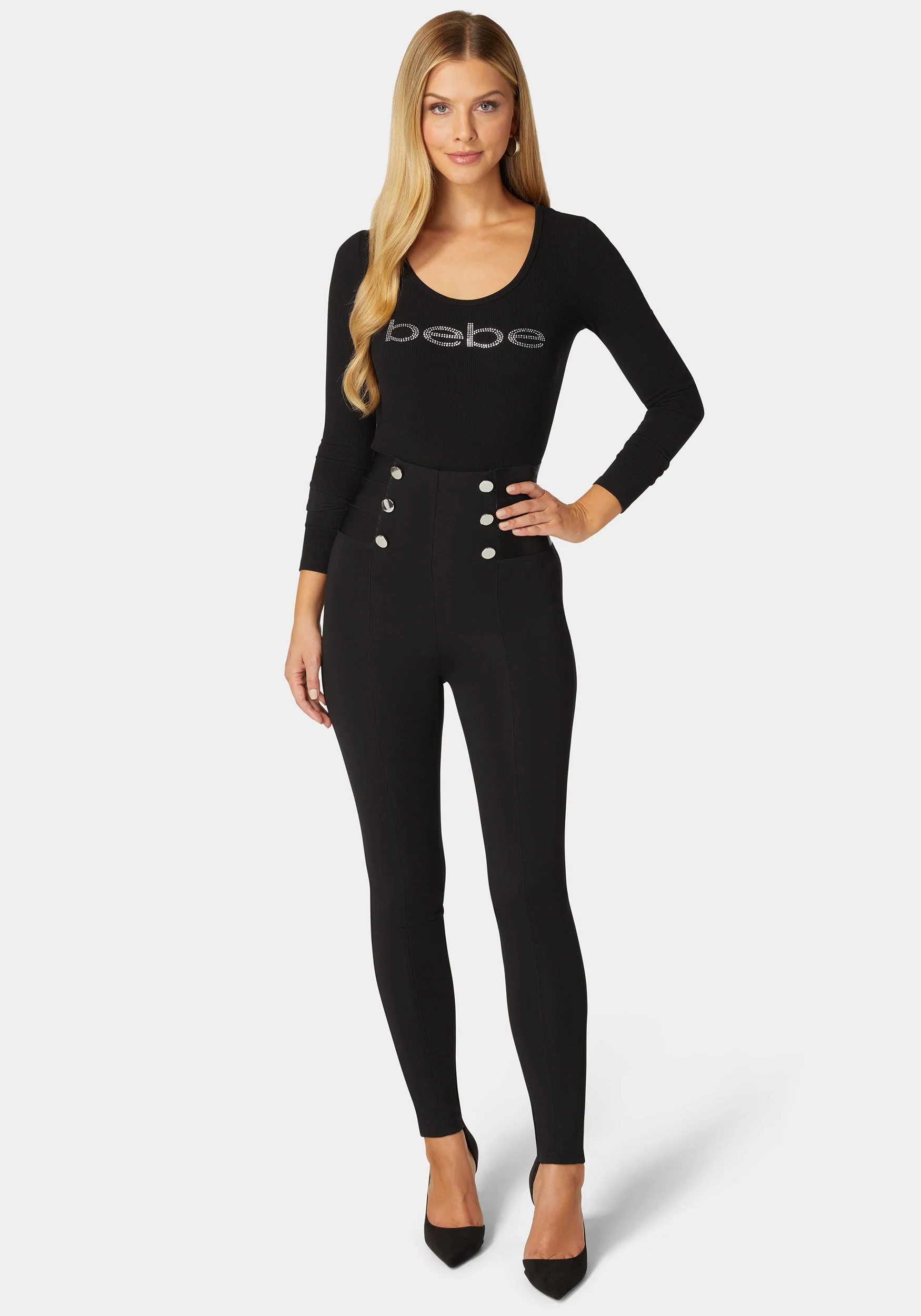High Waist Elastic Waistband Knit Legging - Image 2