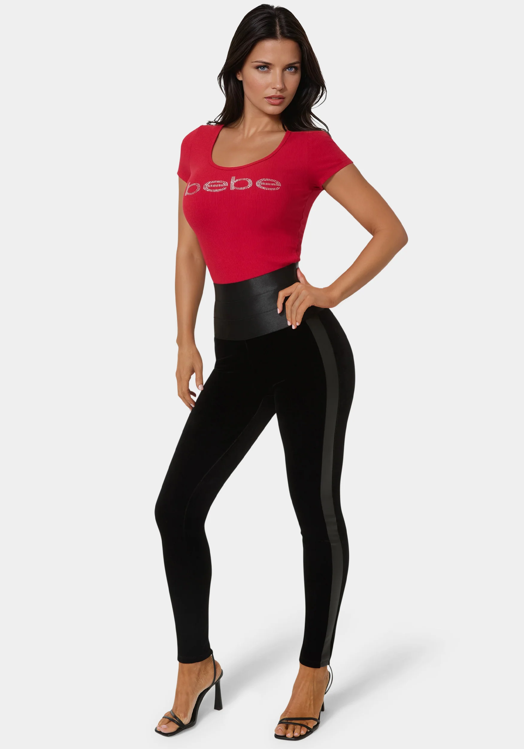 High Waist Elastic Waistband Velour Legging - Image 2