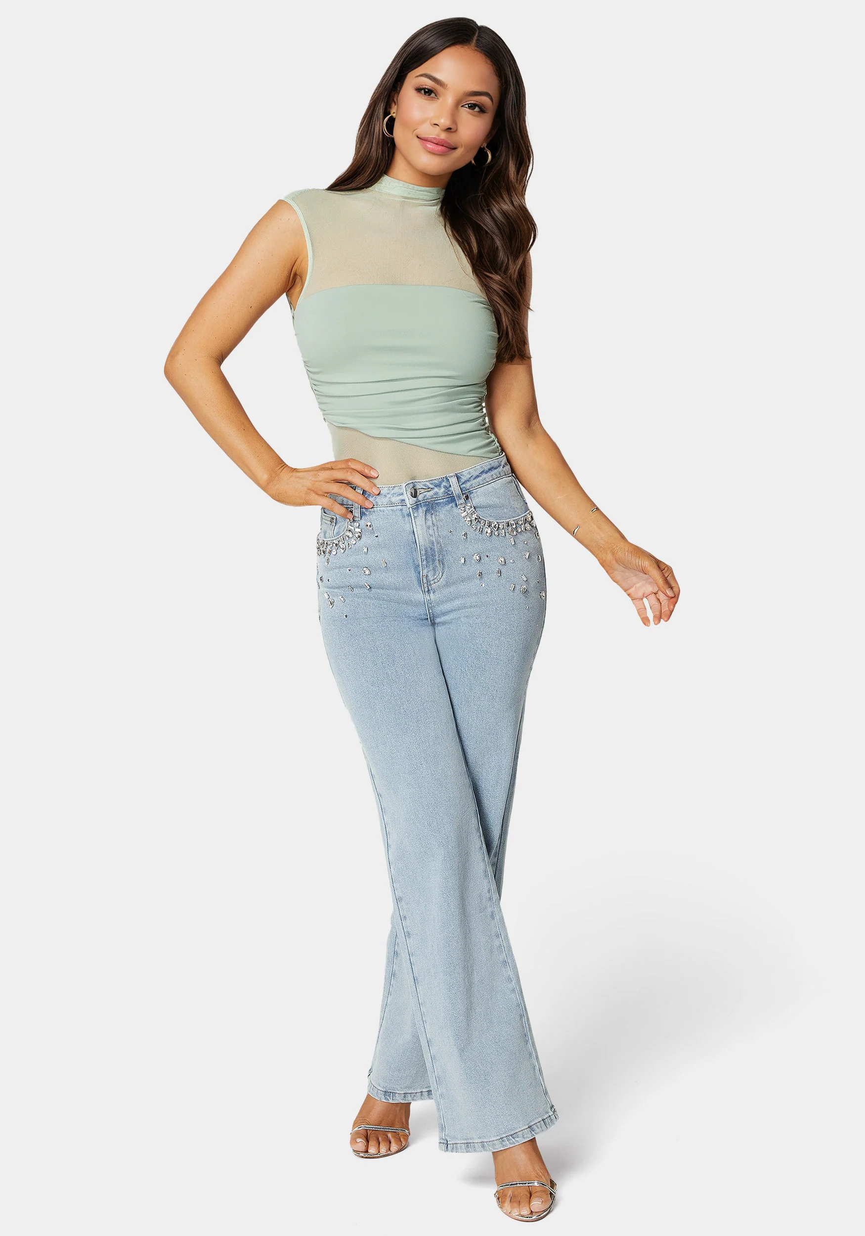 High Waist Embellished Wide Leg Jeans - Image 4