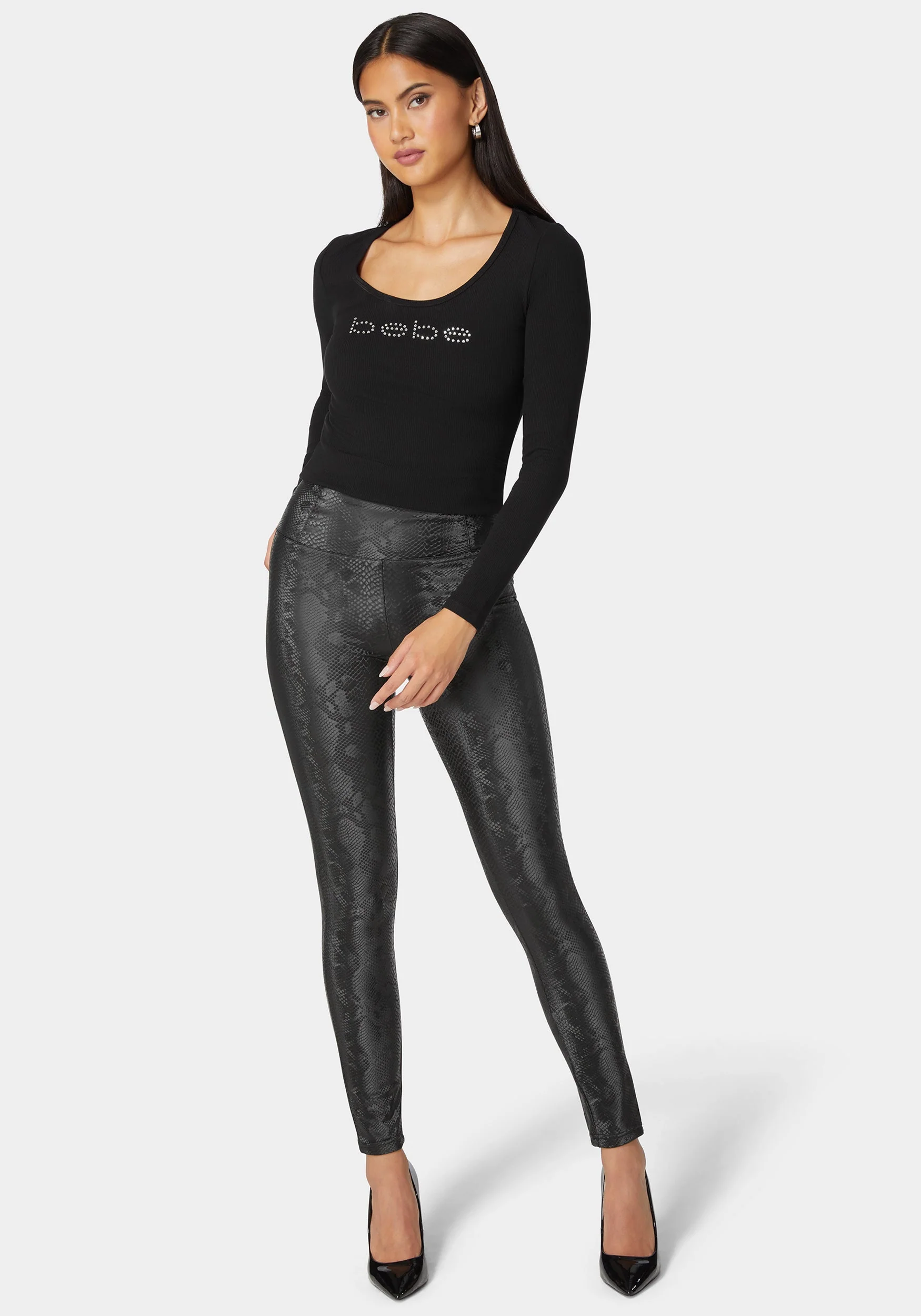 High Waist Embossed Vegan Leather Legging - Image 2
