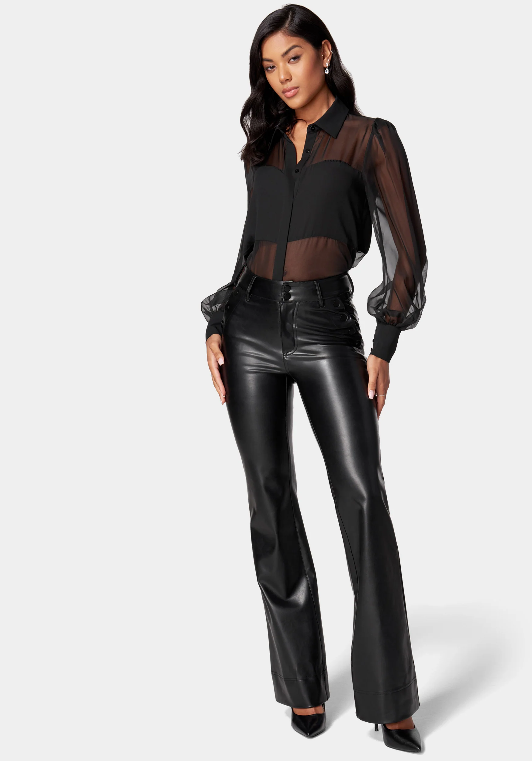 High Waist Flared Leg Vegan Leather Pant - Image 2