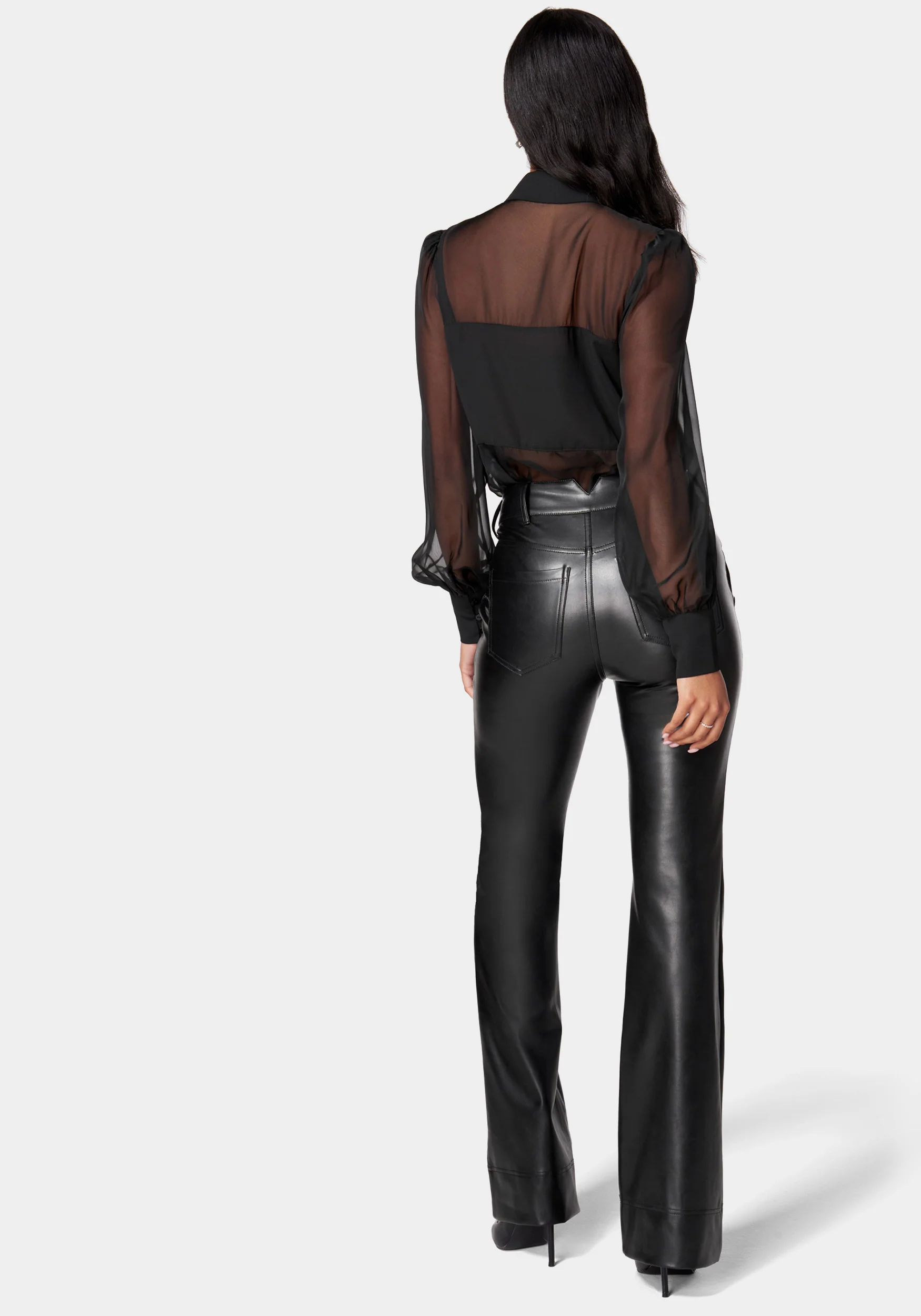 High Waist Flared Leg Vegan Leather Pant - Image 3
