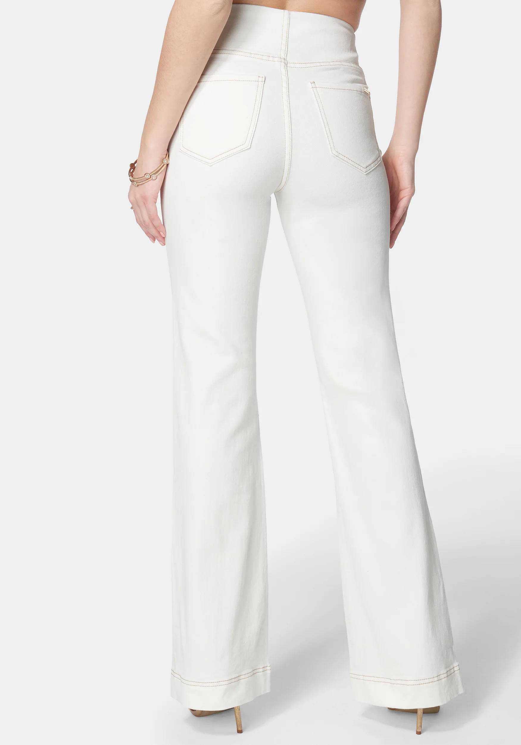 High Waist Flared Wide Leg Button Detail Jeans - Image 3