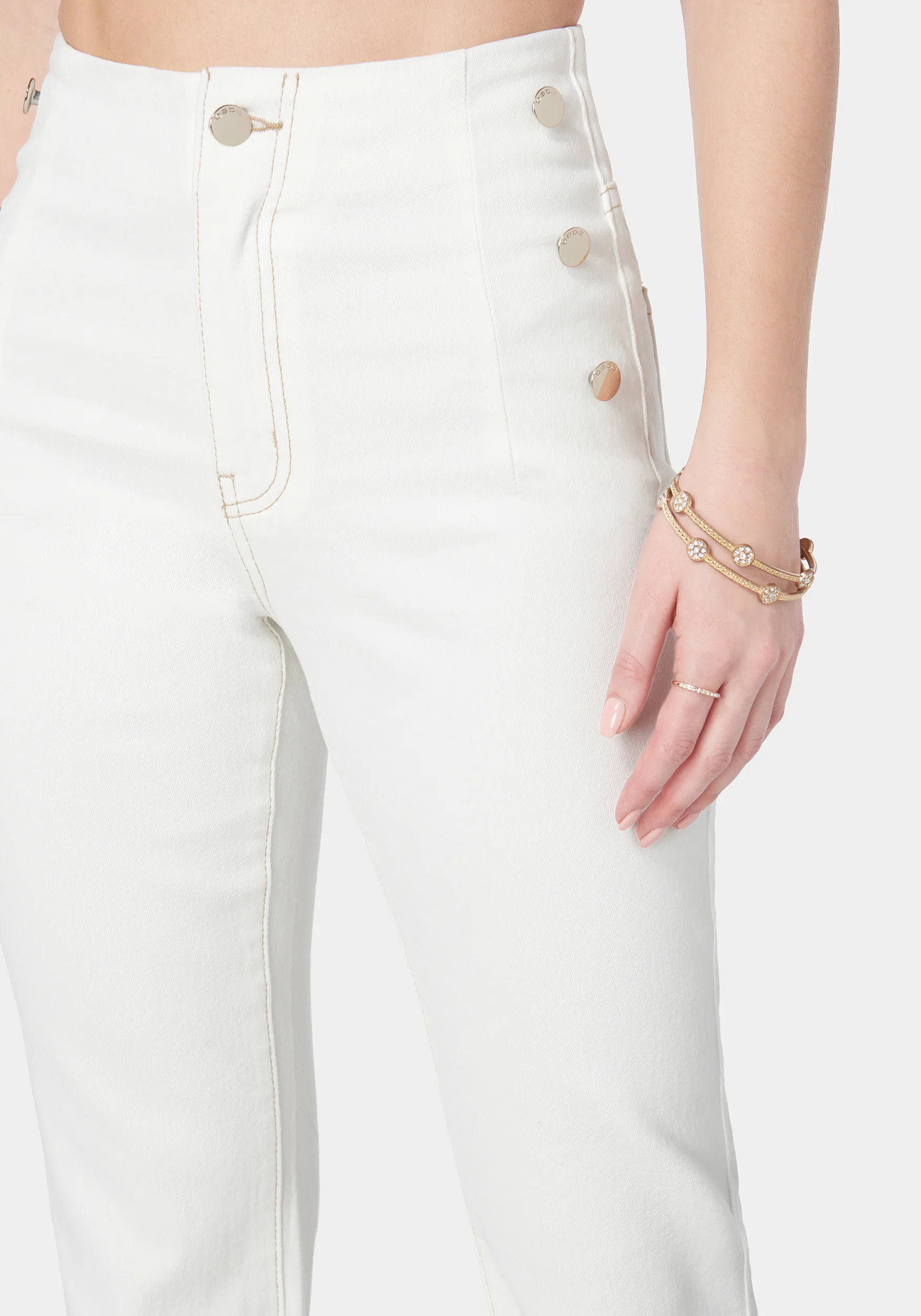 High Waist Flared Wide Leg Button Detail Jeans - Image 4