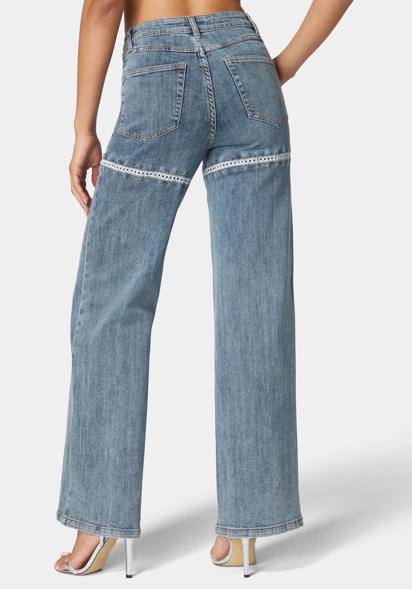 High Waist Lace Applique Wide Leg Jeans - Image 3