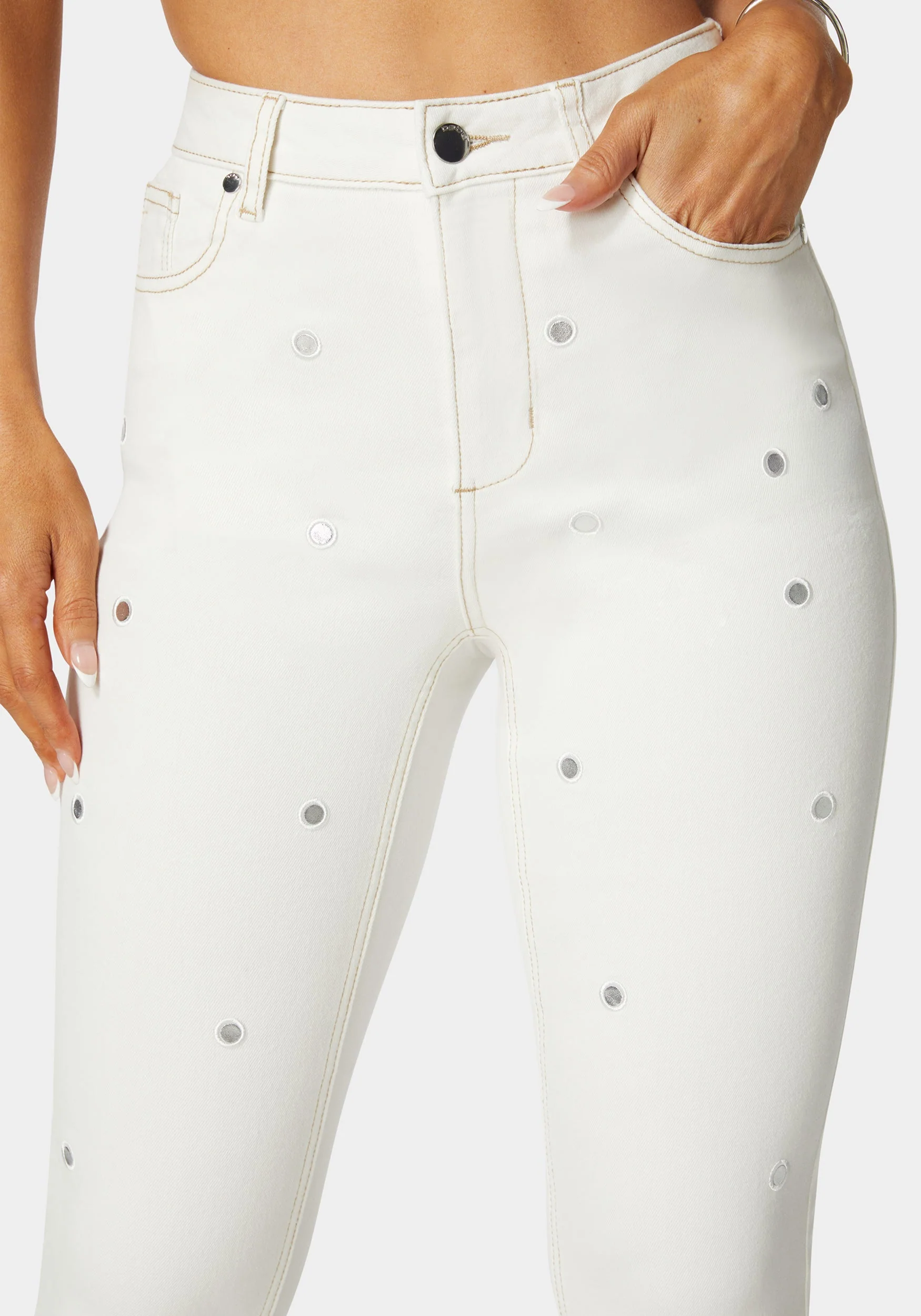 High Waist Mirror Effect Skinny Leg Jeans - Image 3