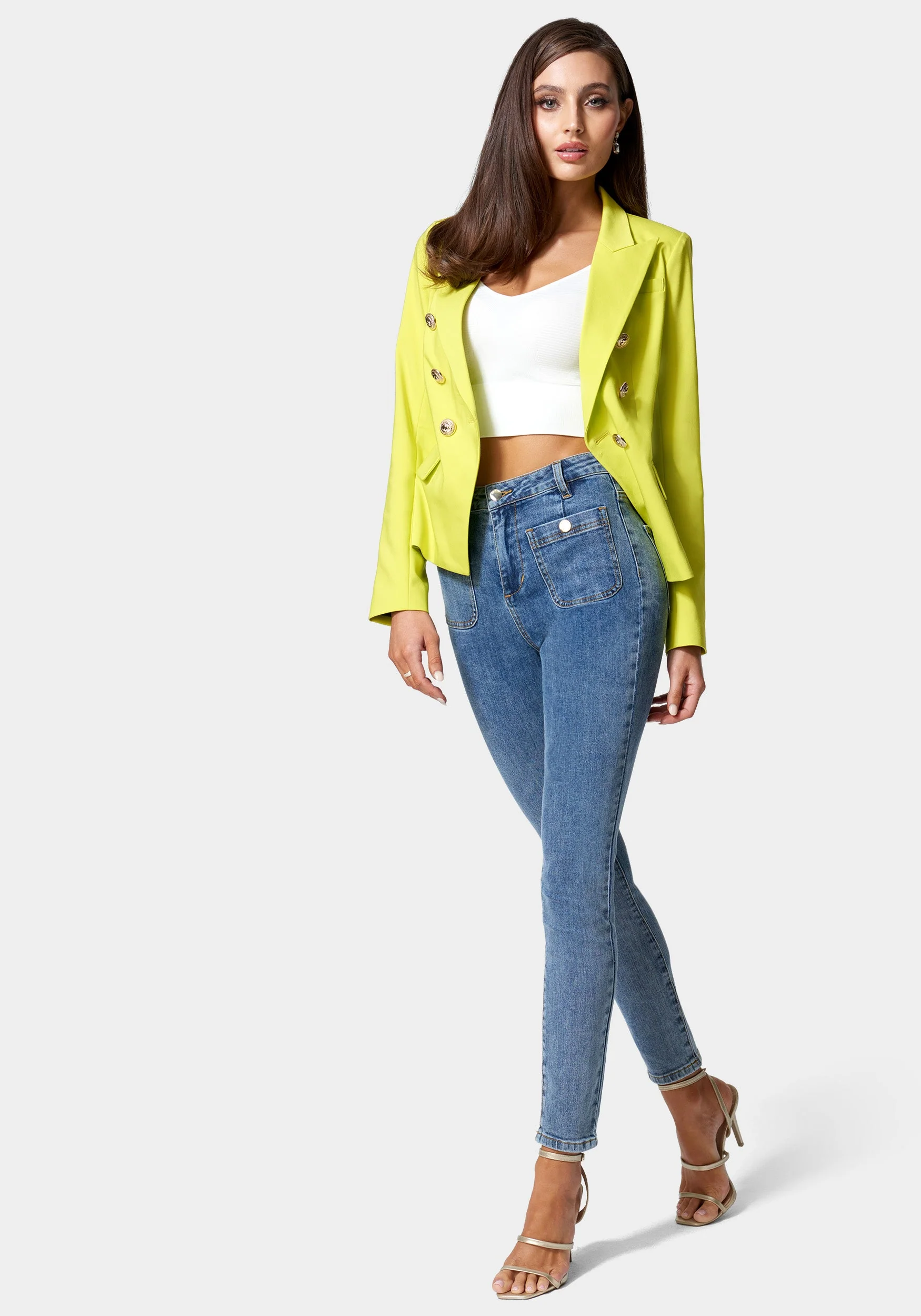 High Waist Patch Pocket Skinny Leg Jeans - Image 2