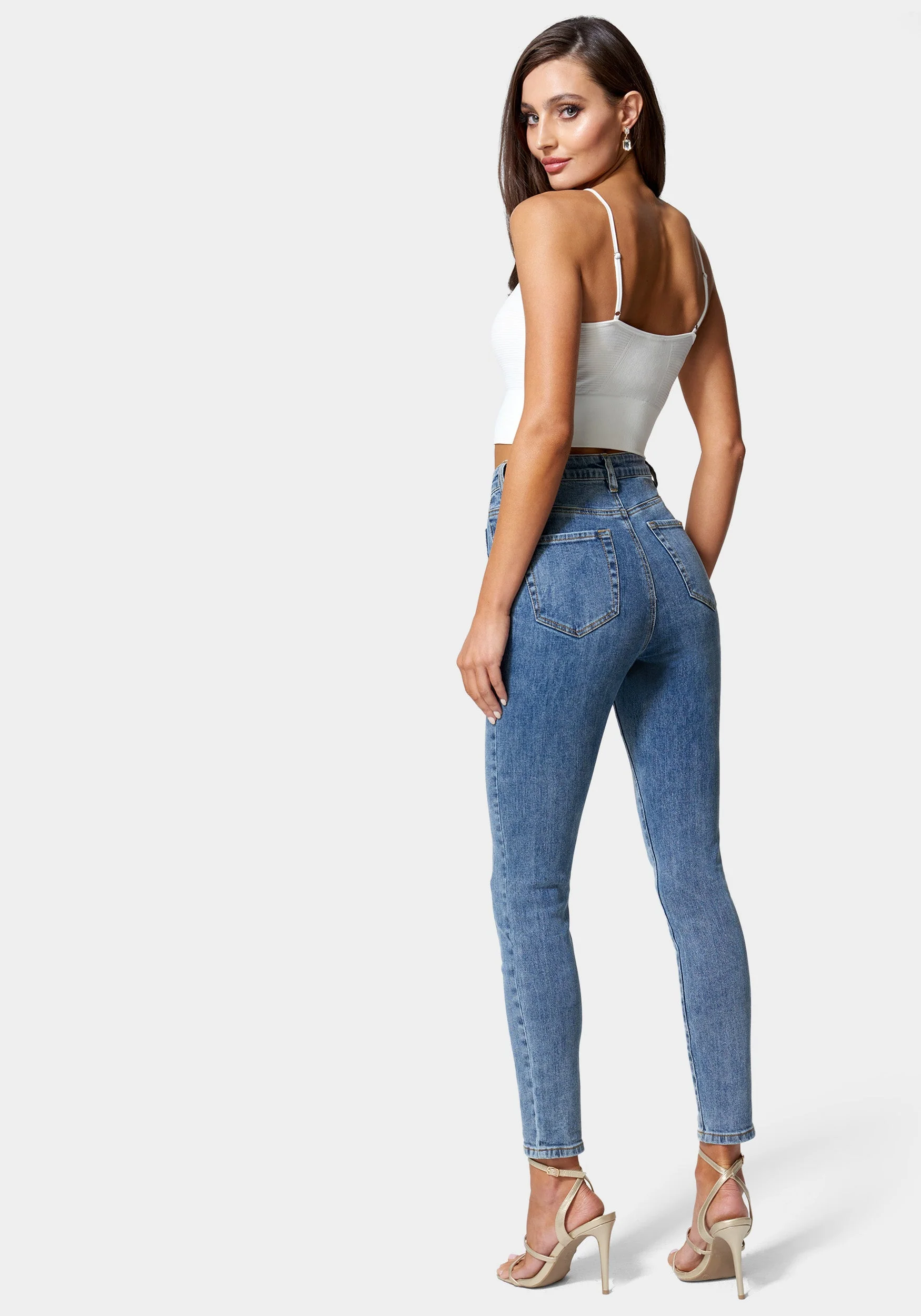 High Waist Patch Pocket Skinny Leg Jeans - Image 3