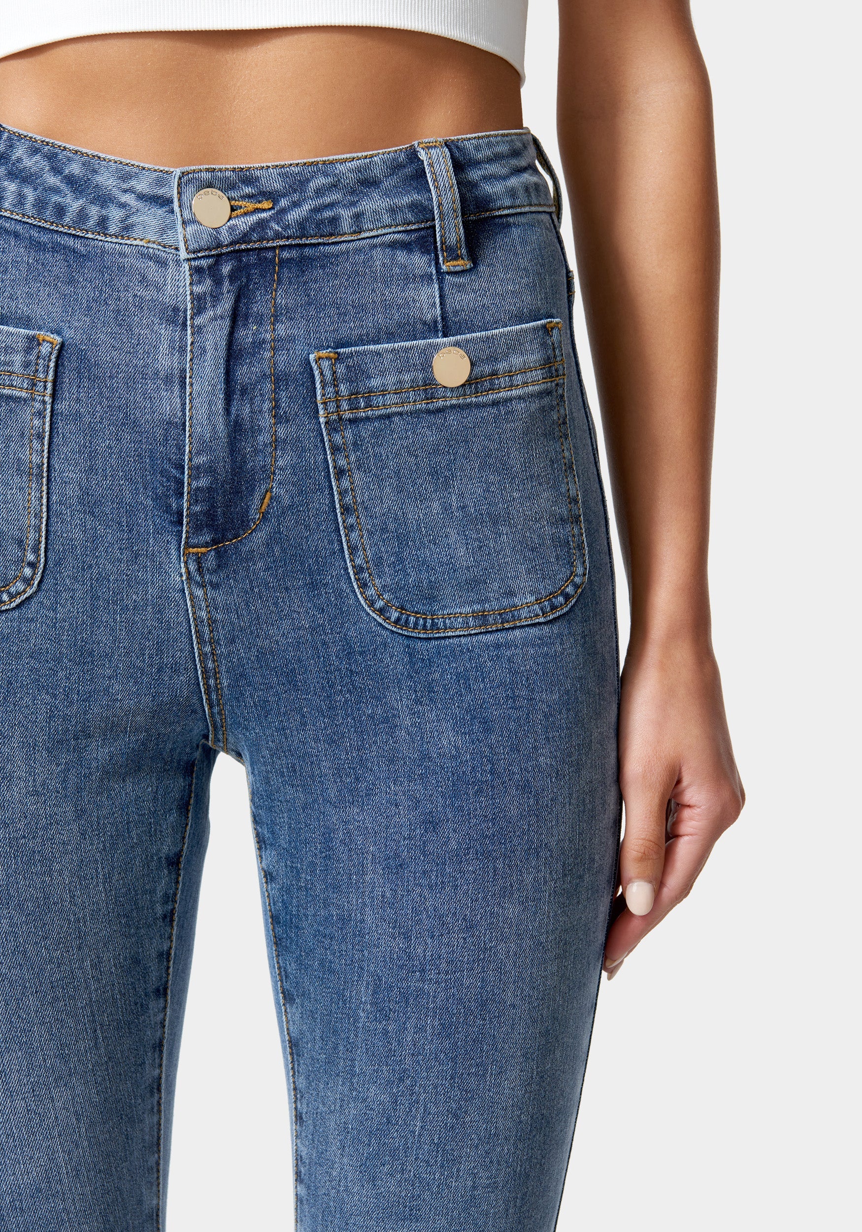 High Waist Patch Pocket Skinny Leg Jeans - Image 4