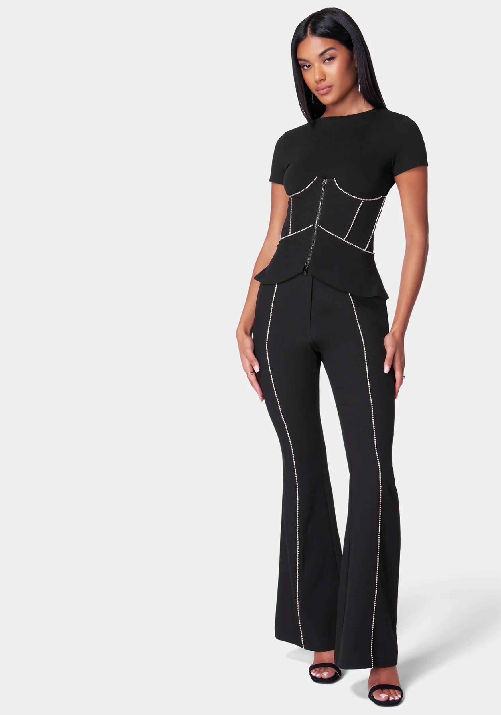 High Waist Rhinestone Detail Flared Pant - Image 2
