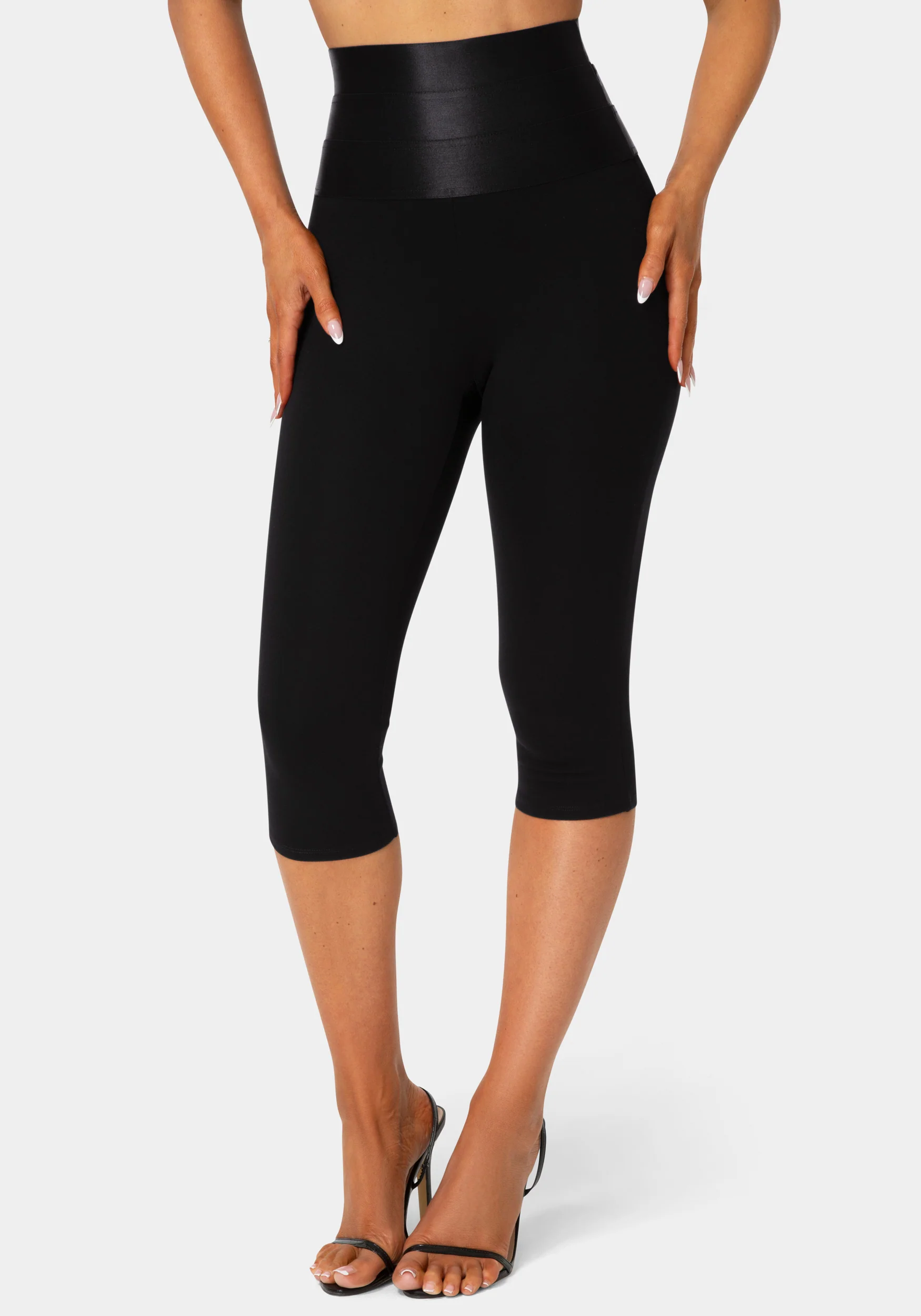 High Waist Satin Elastic Capri Legging