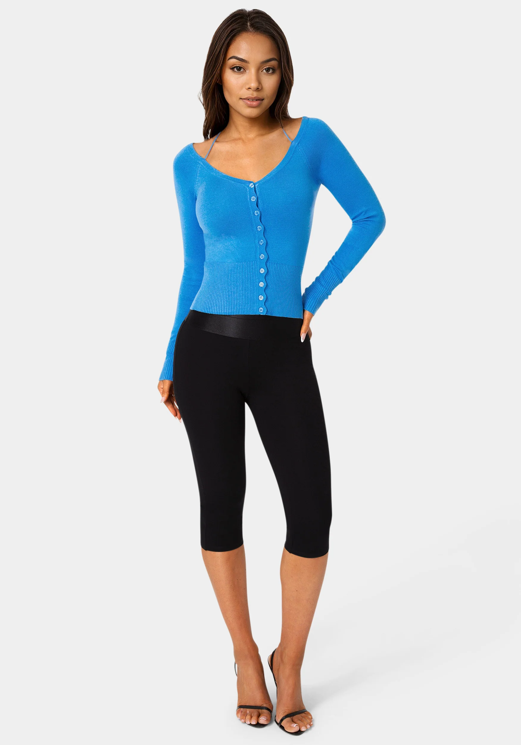 High Waist Satin Elastic Capri Legging - Image 2