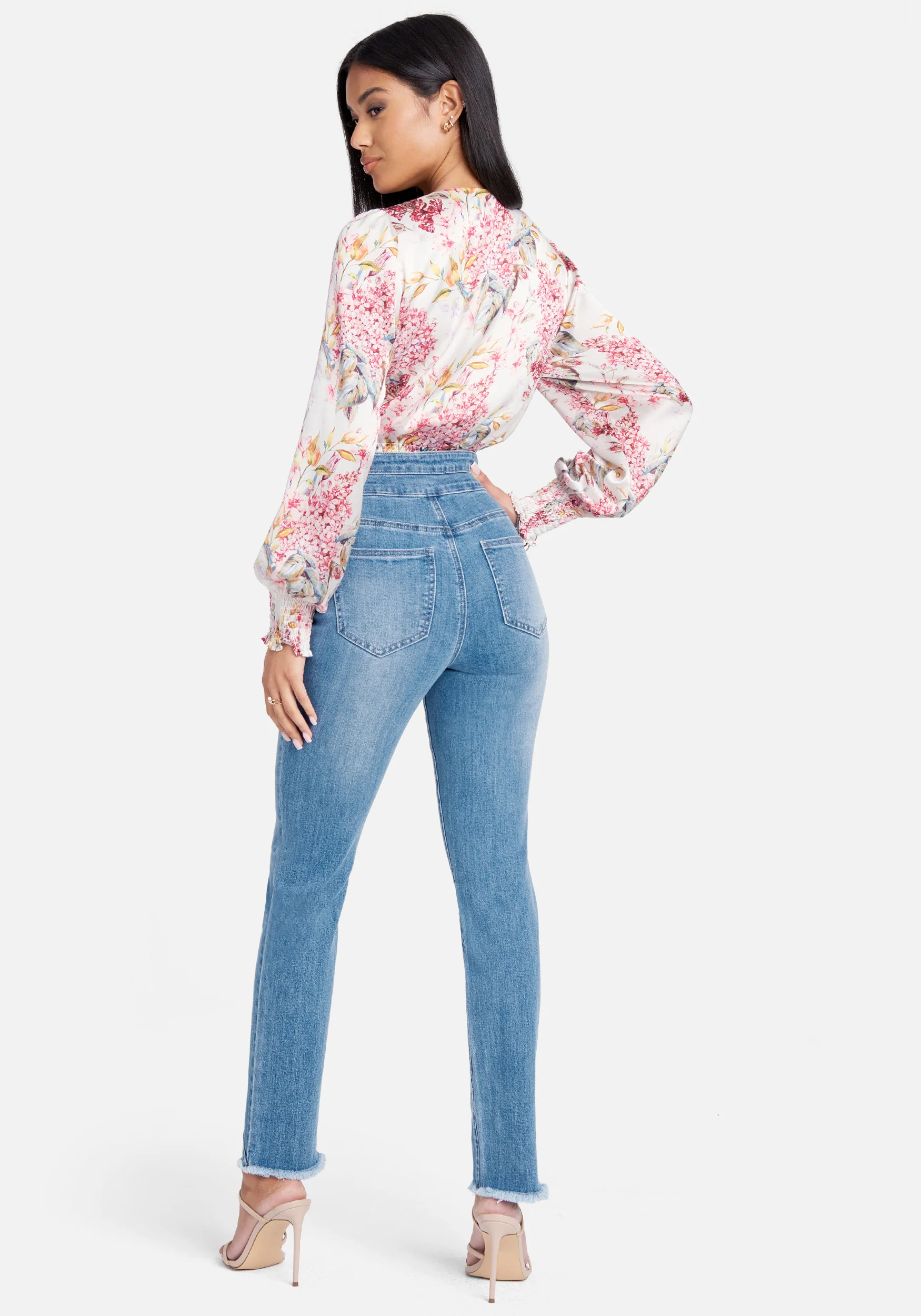 High Waist Seam Detail Slim Leg Jeans - Image 3