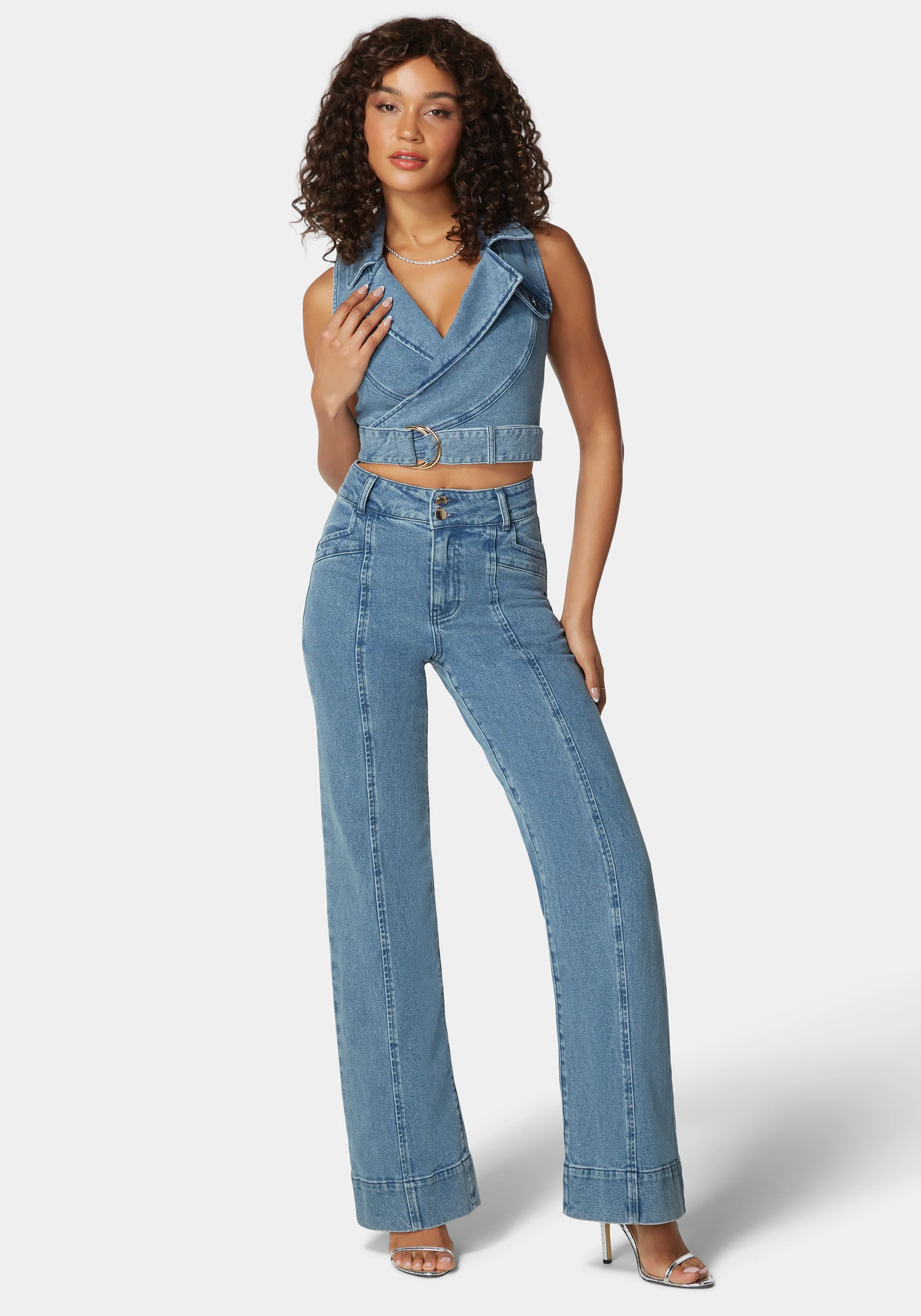 High Waist Seam Detail Ultra Wide Leg Jeans - Image 2