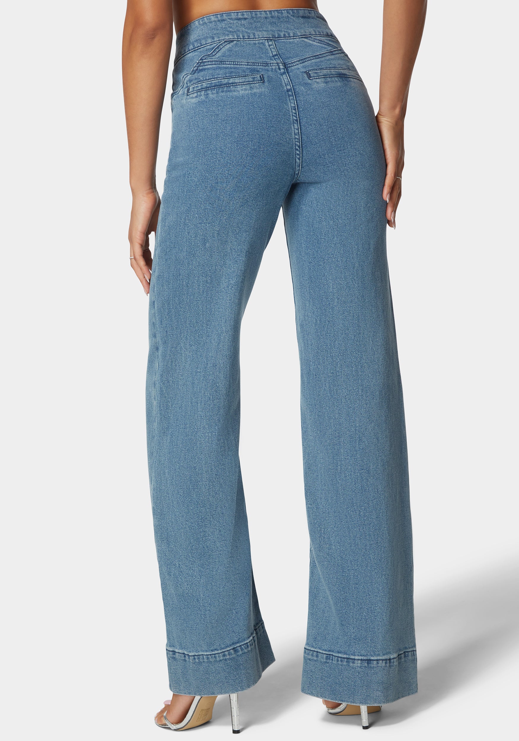 High Waist Seam Detail Ultra Wide Leg Jeans - Image 3