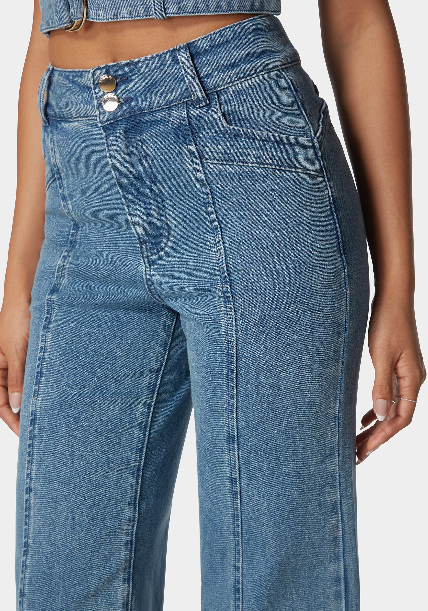 High Waist Seam Detail Ultra Wide Leg Jeans - Image 4