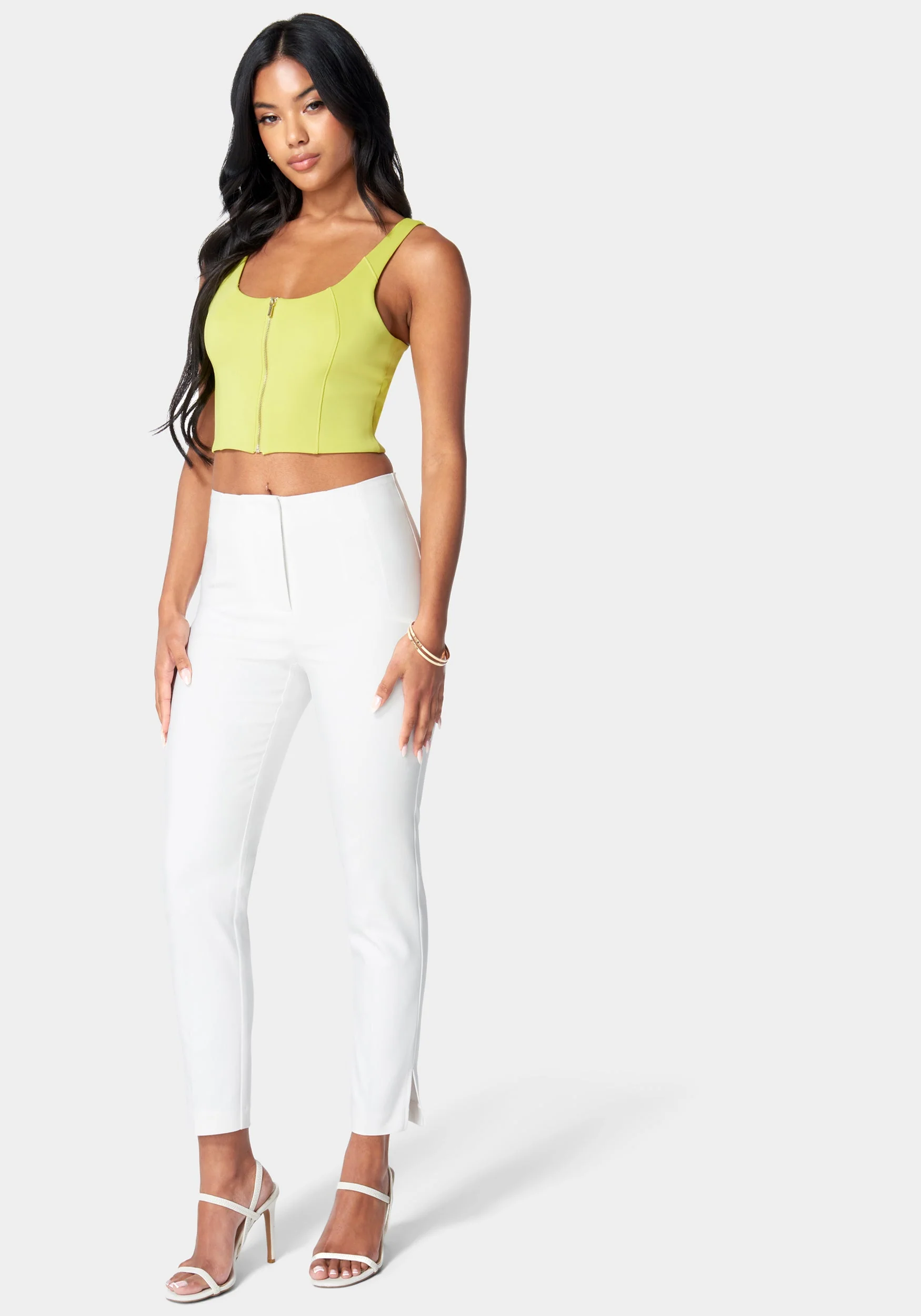 High Waist Side Slit Slim Leg Tailored Pant - Image 2