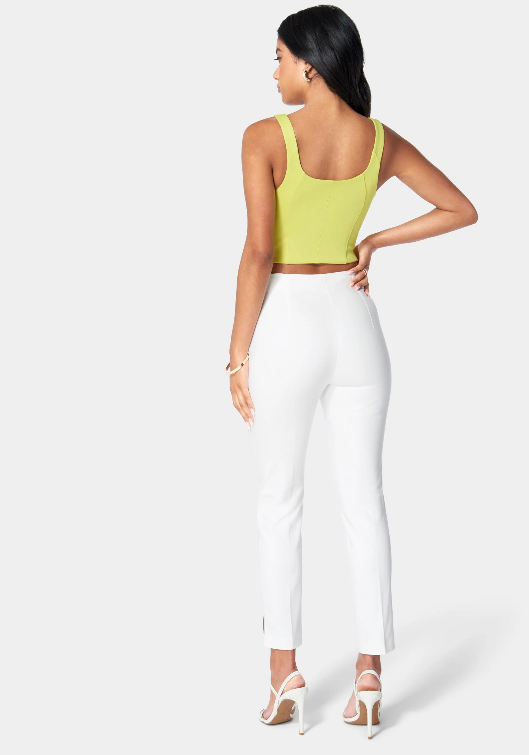 High Waist Side Slit Slim Leg Tailored Pant - Image 3
