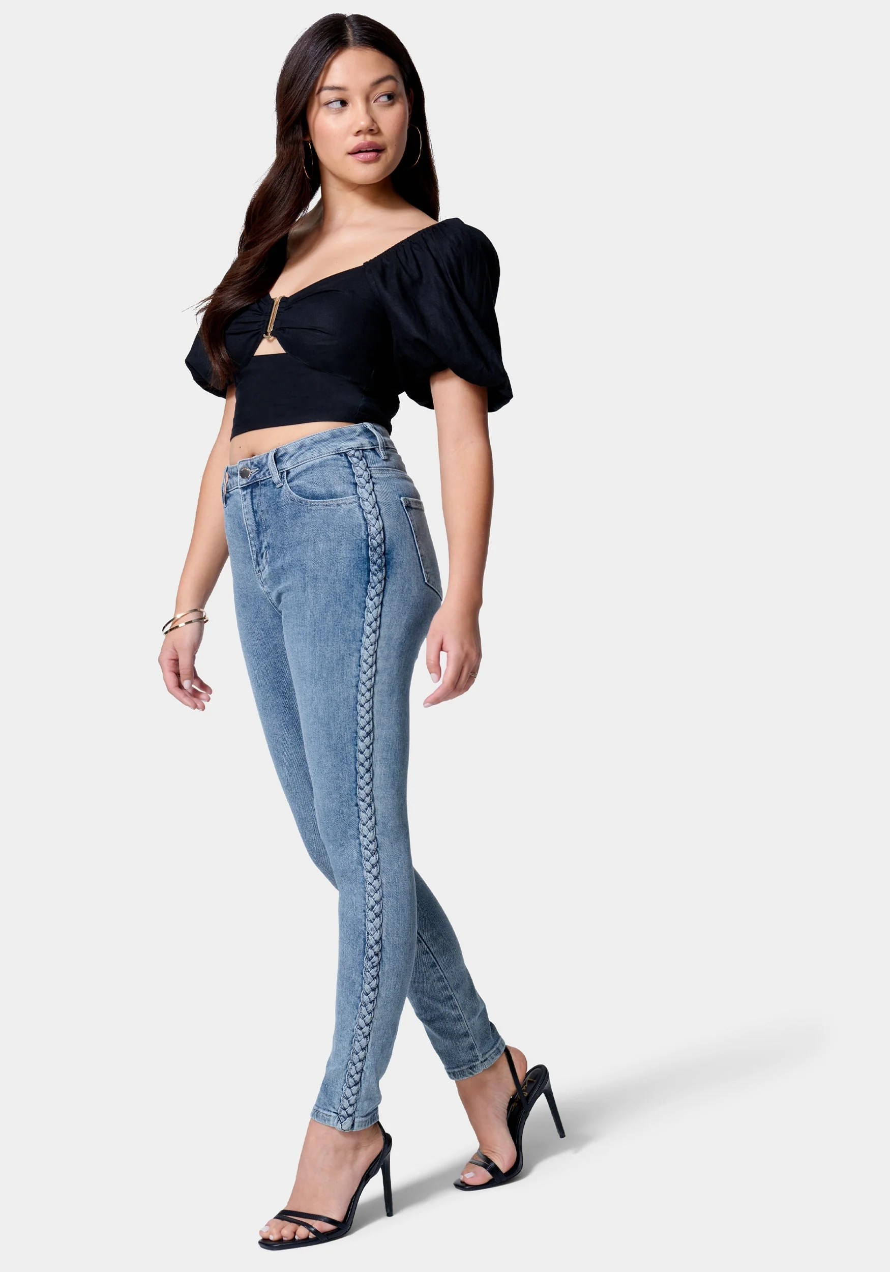 High Waist Side Taping Skinny Jeans - Image 2