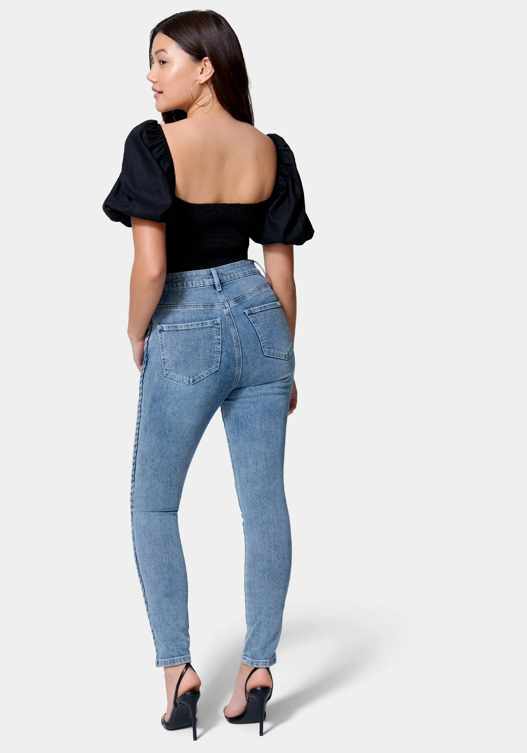 High Waist Side Taping Skinny Jeans - Image 3