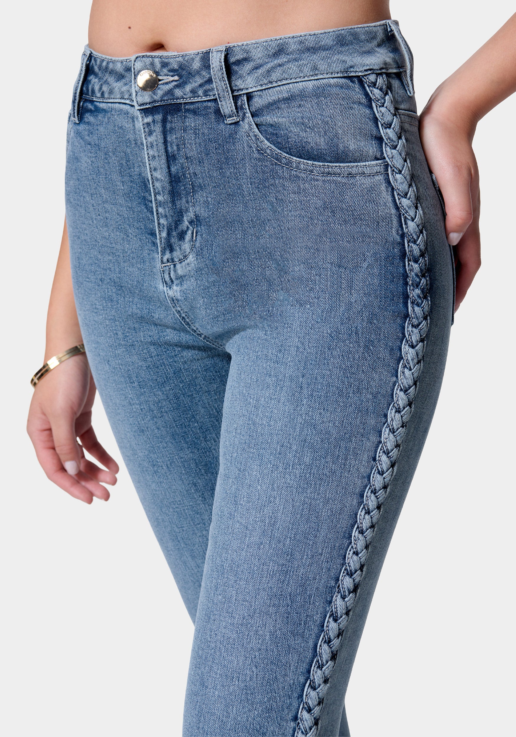 High Waist Side Taping Skinny Jeans - Image 4