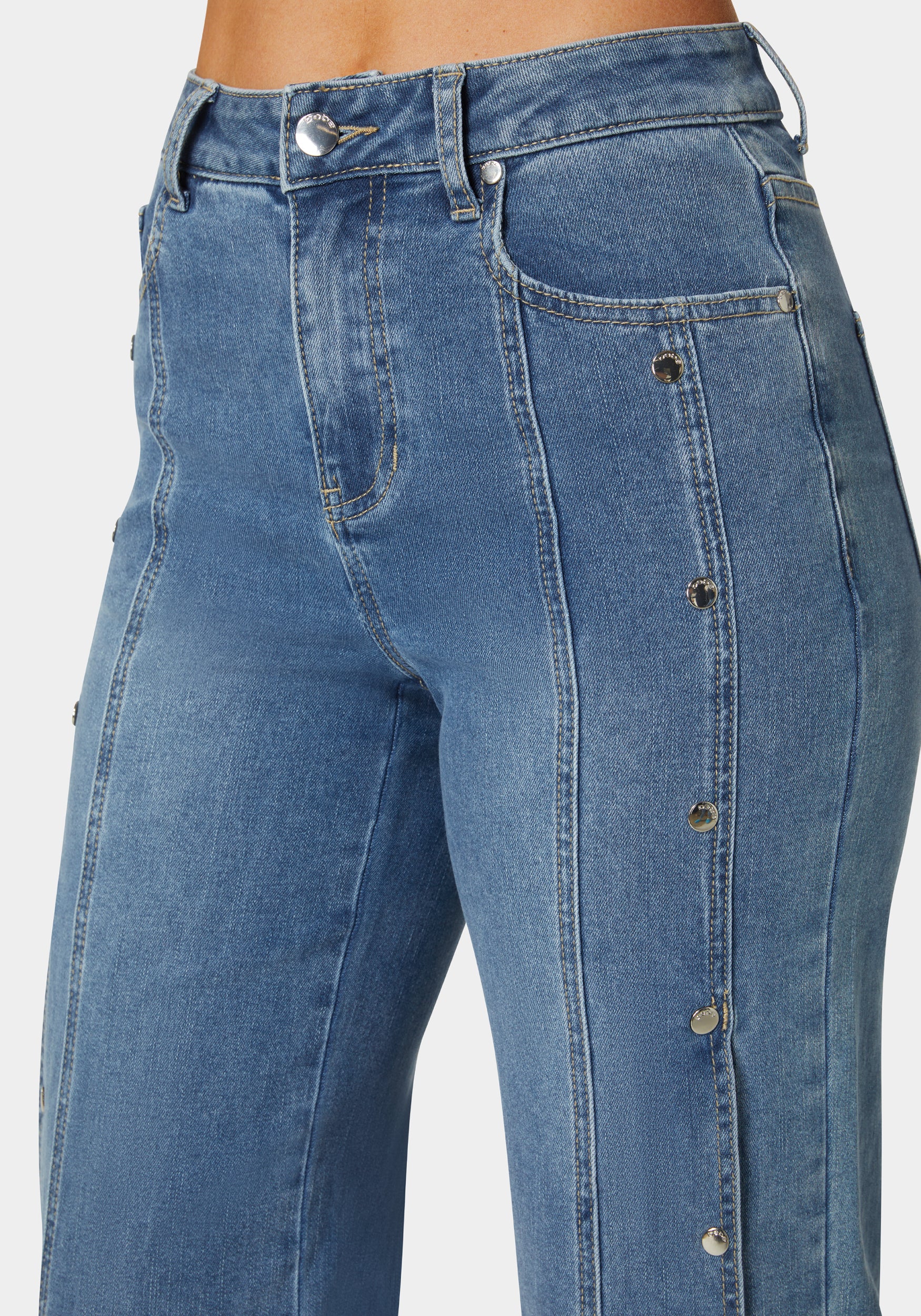 High Waist Snap Detail Wide Leg Jeans - Image 4