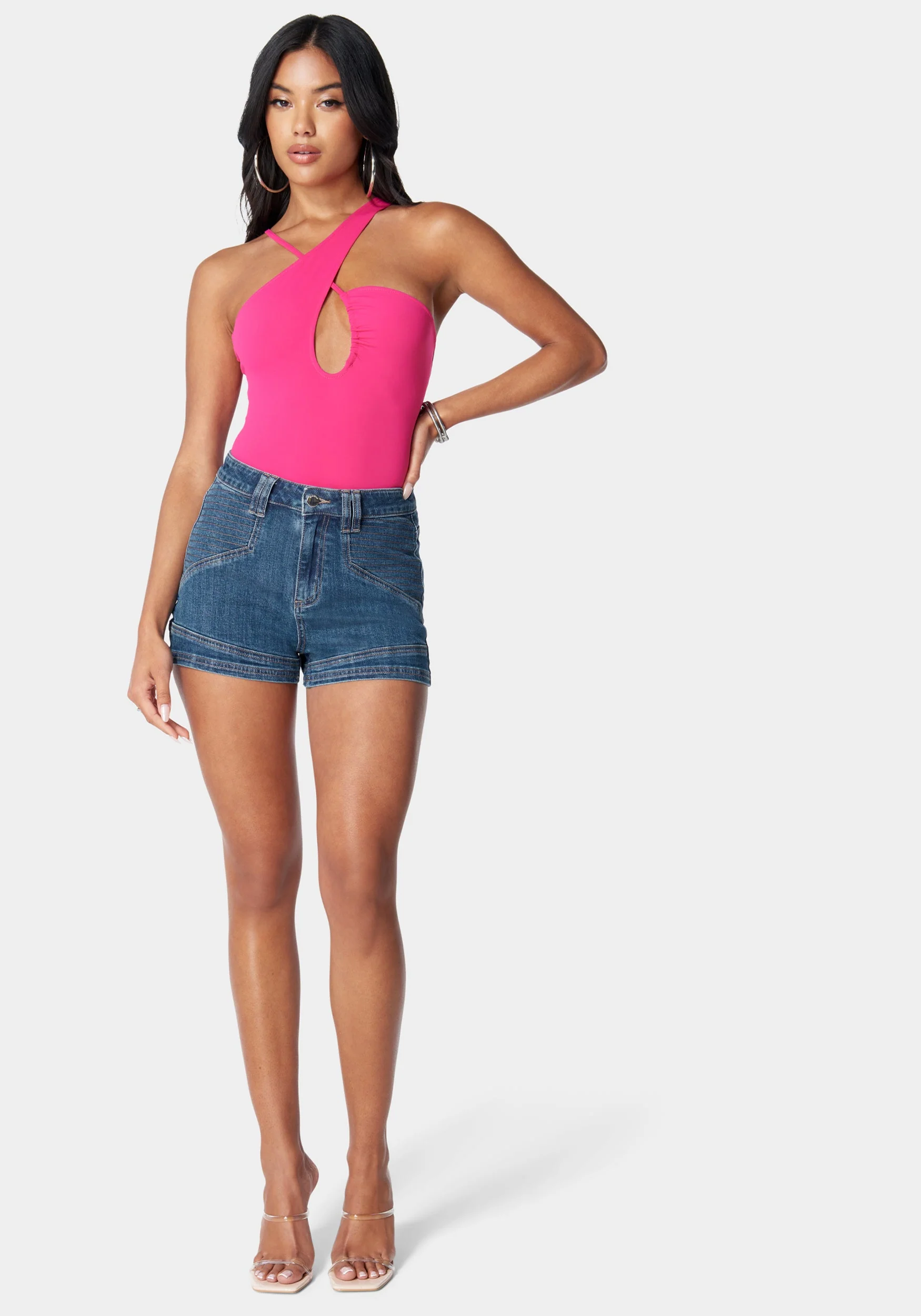 High Waist Stitch Detail Denim Short - Image 2