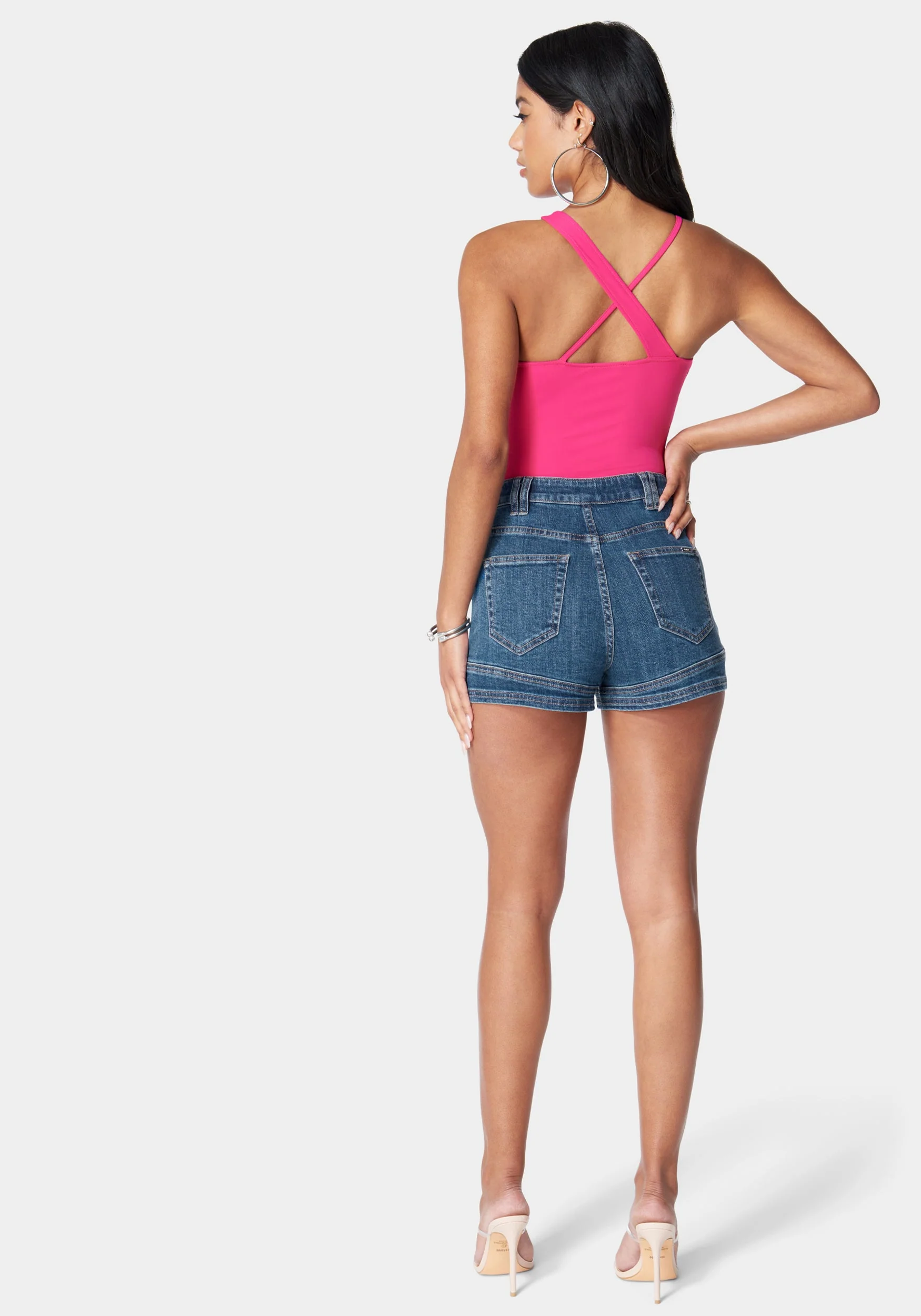 High Waist Stitch Detail Denim Short - Image 3