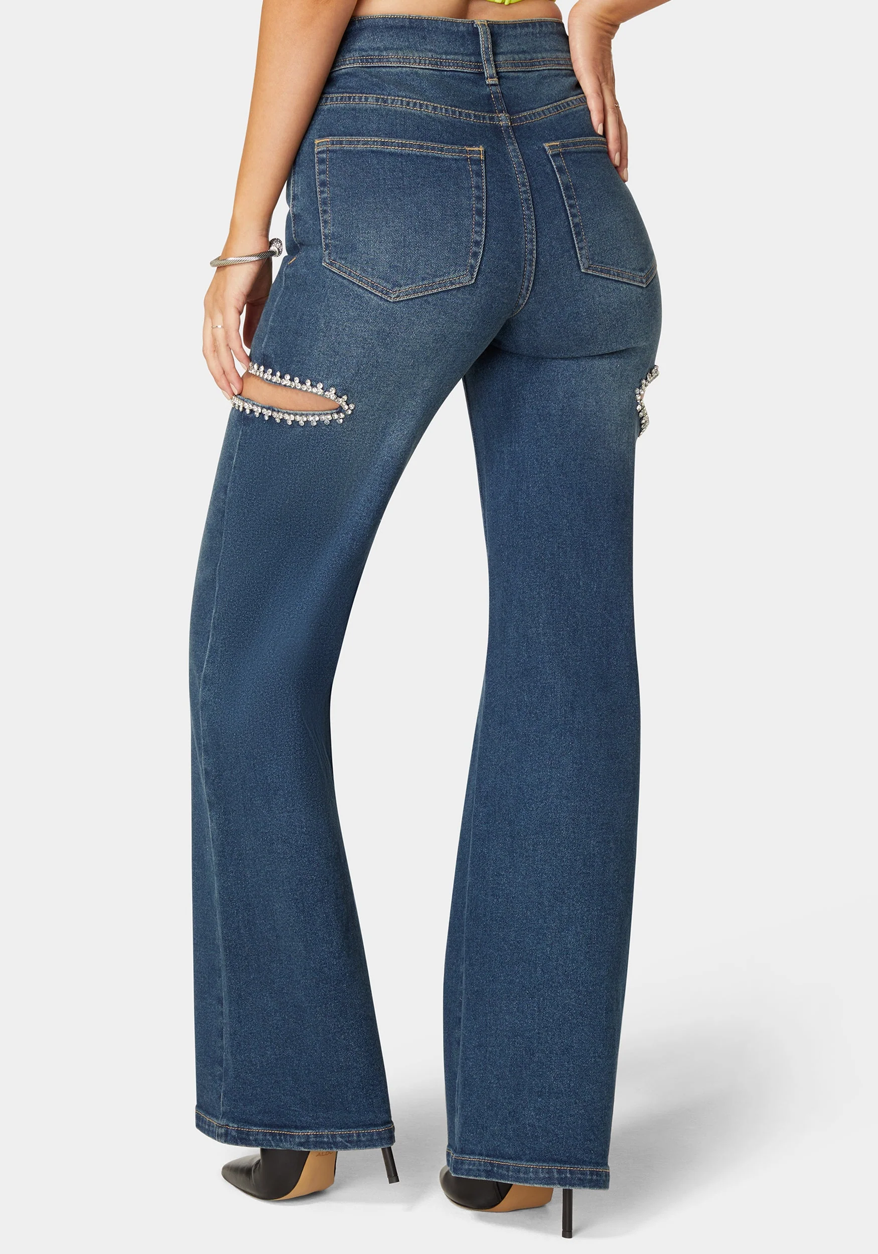 High Waist Studded Cut Out Wide Leg Jean - Image 3
