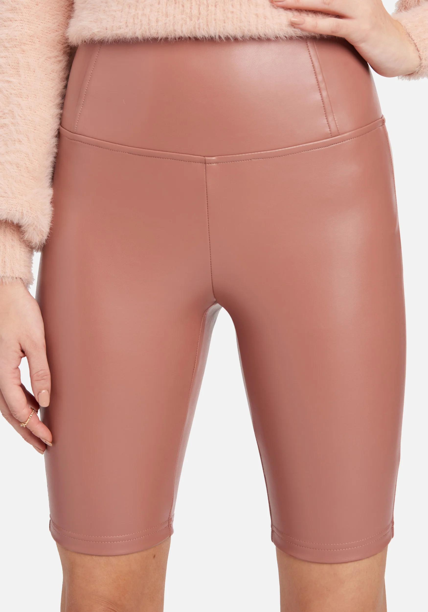 High Waist Vegan Leather Biker Short - Image 4