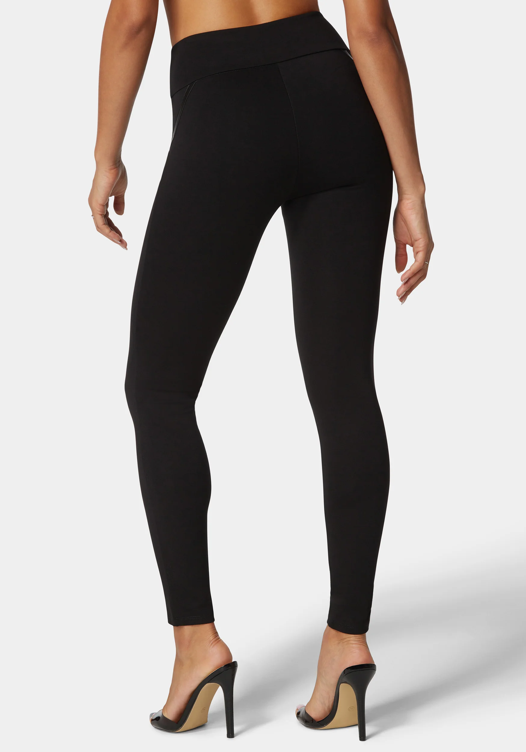 High Waist Vegan Leather Details Pdr Legging - Image 3