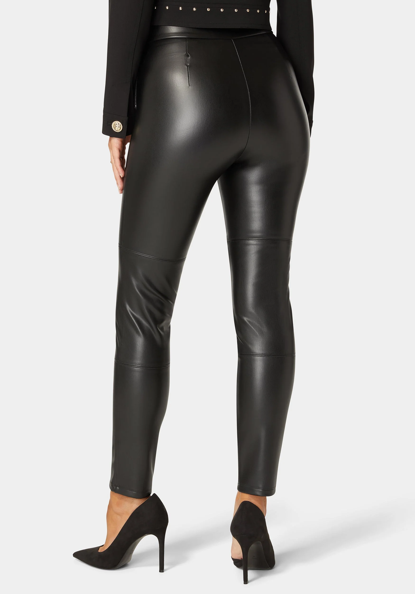High Waist Vegan Leather Slim Leg Pant - Image 3
