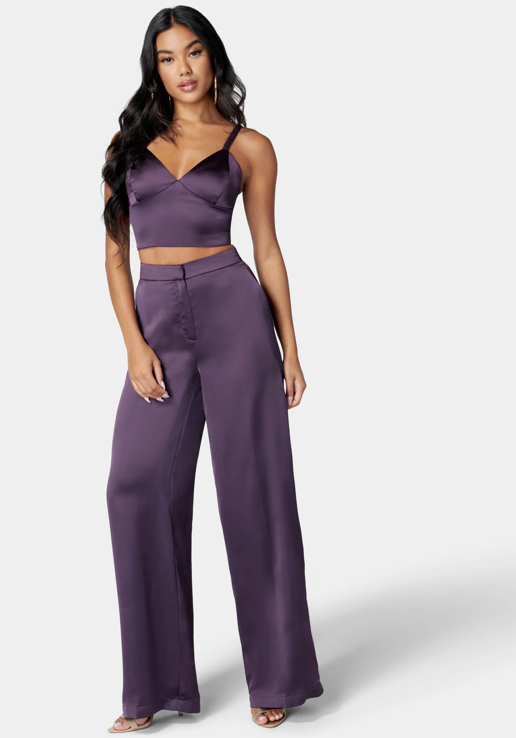 High Waist Wide Leg Tailored Satin Pant - Image 2