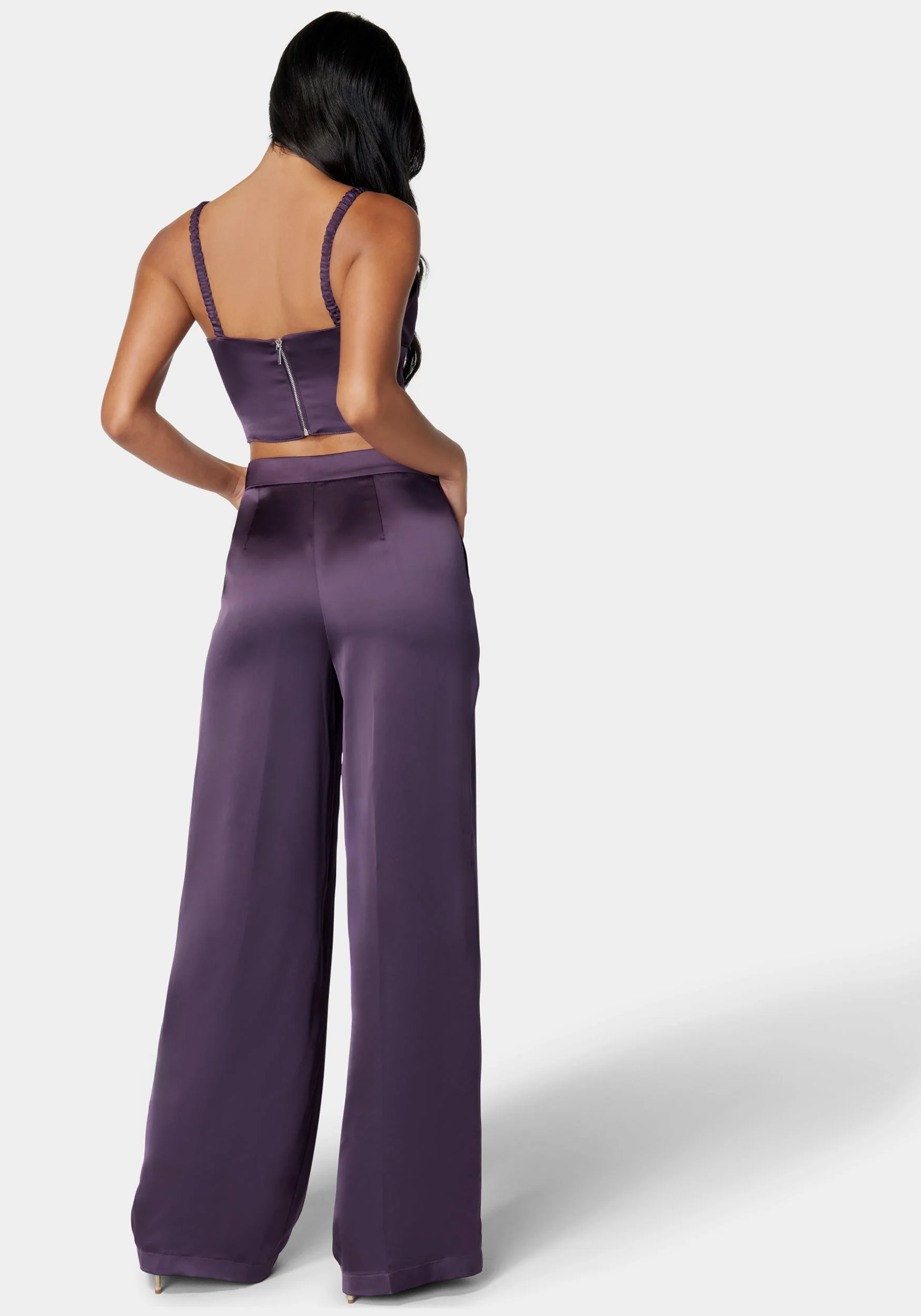 High Waist Wide Leg Tailored Satin Pant - Image 3