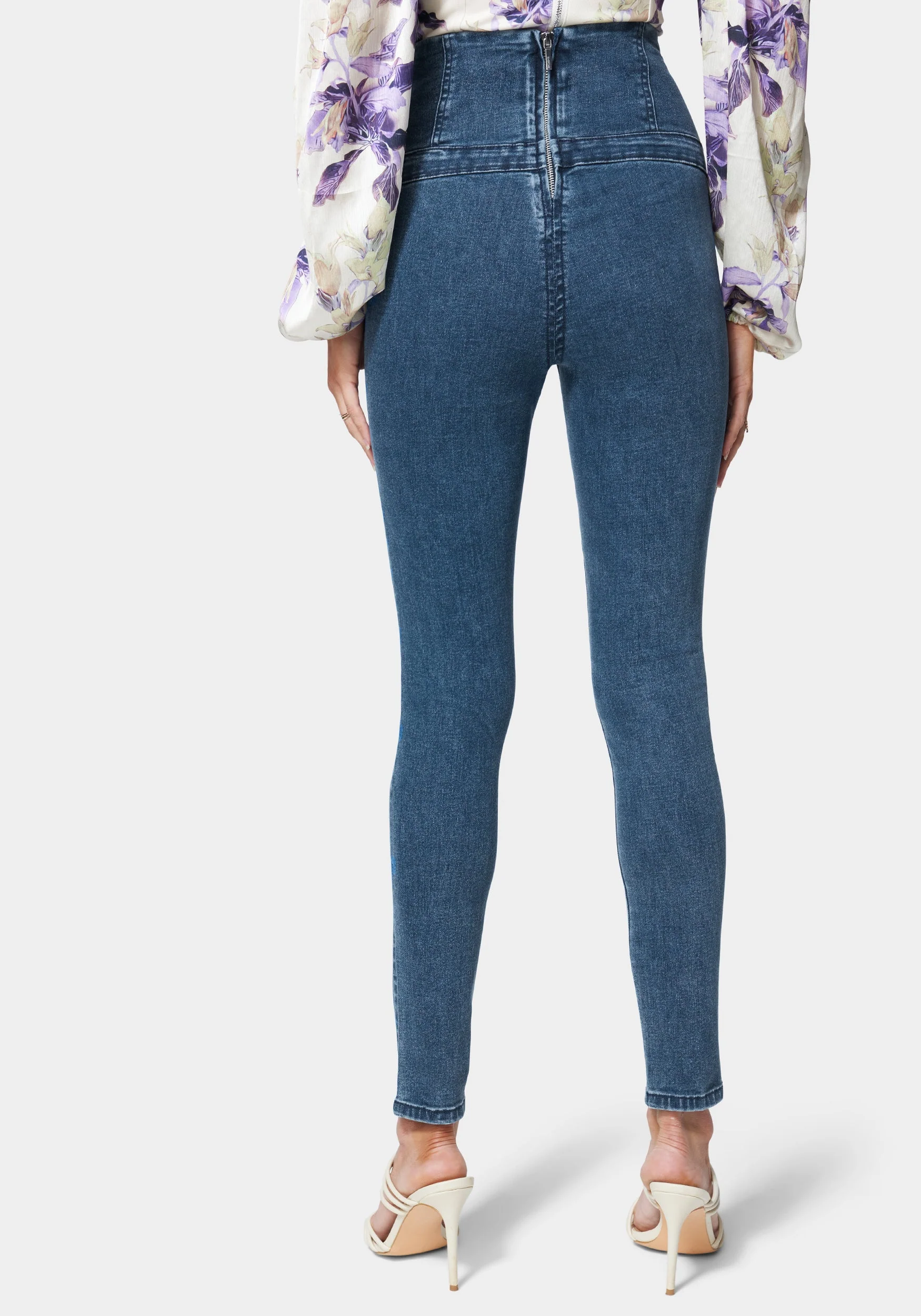 High Waisted Button Detail Skinny Jeans - Image 3