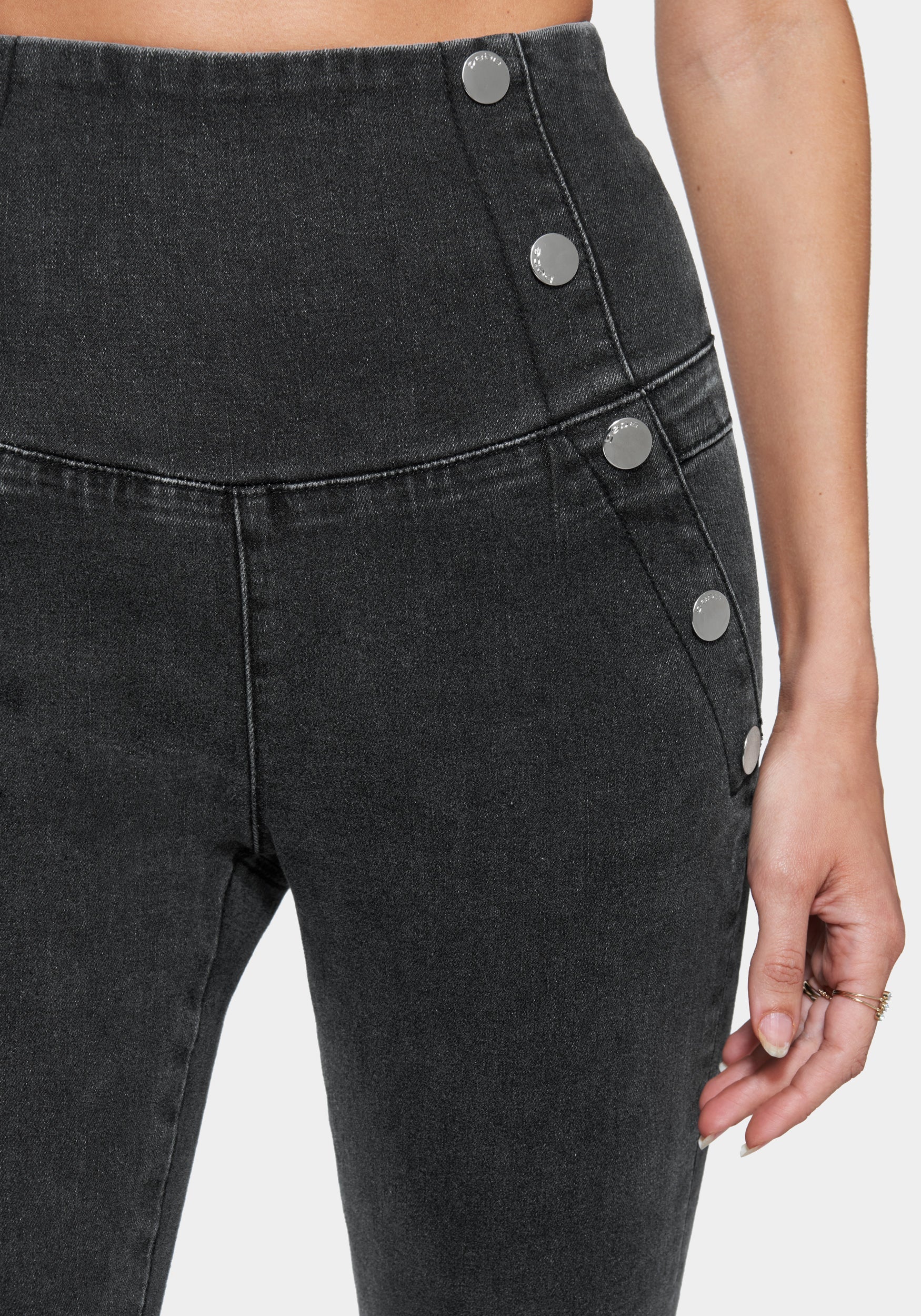 High Waisted Button Detail Skinny Jeans - Image 4