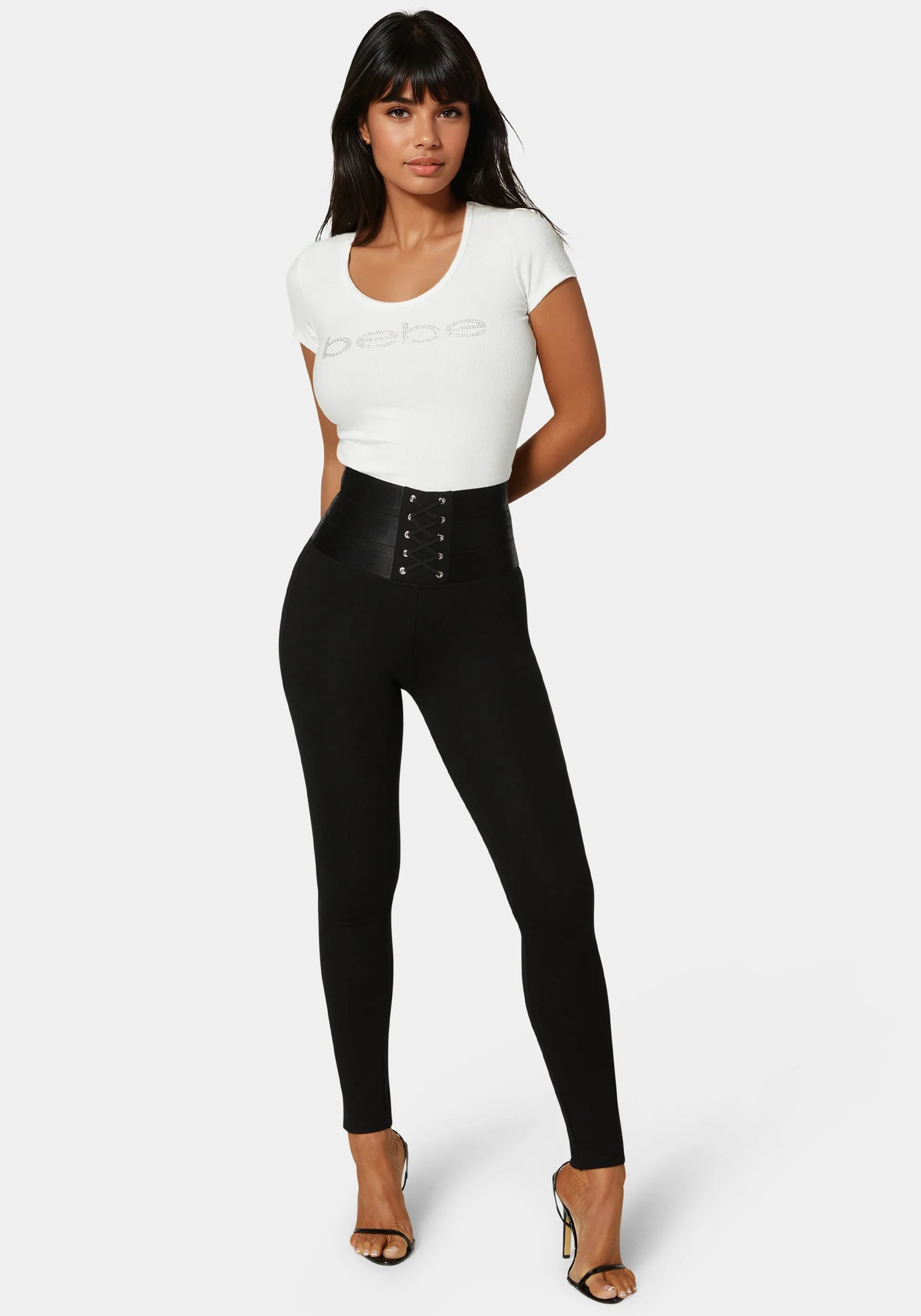 High Waisted Elastic Waistband Lace Up Legging - Image 4