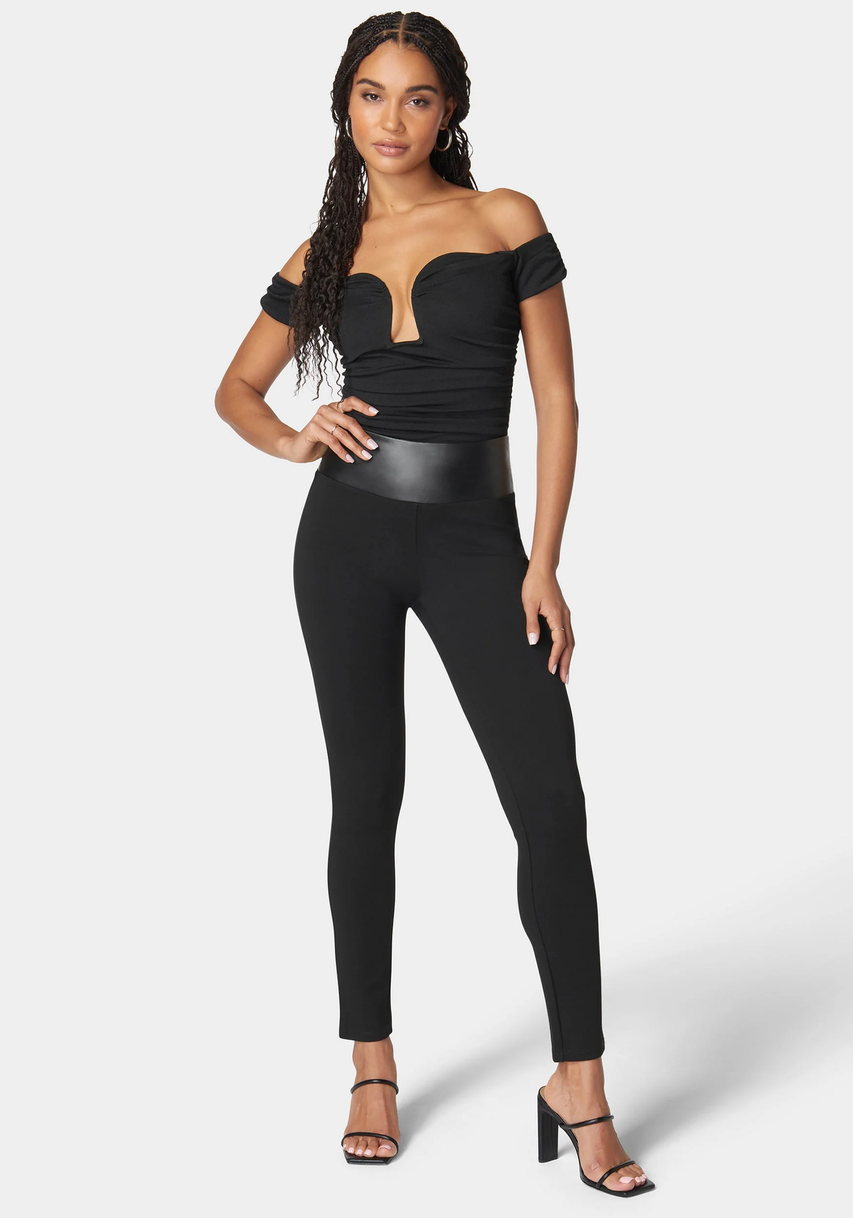 High Waisted Vegan Leather Waist Band Pdr Legging - Image 2